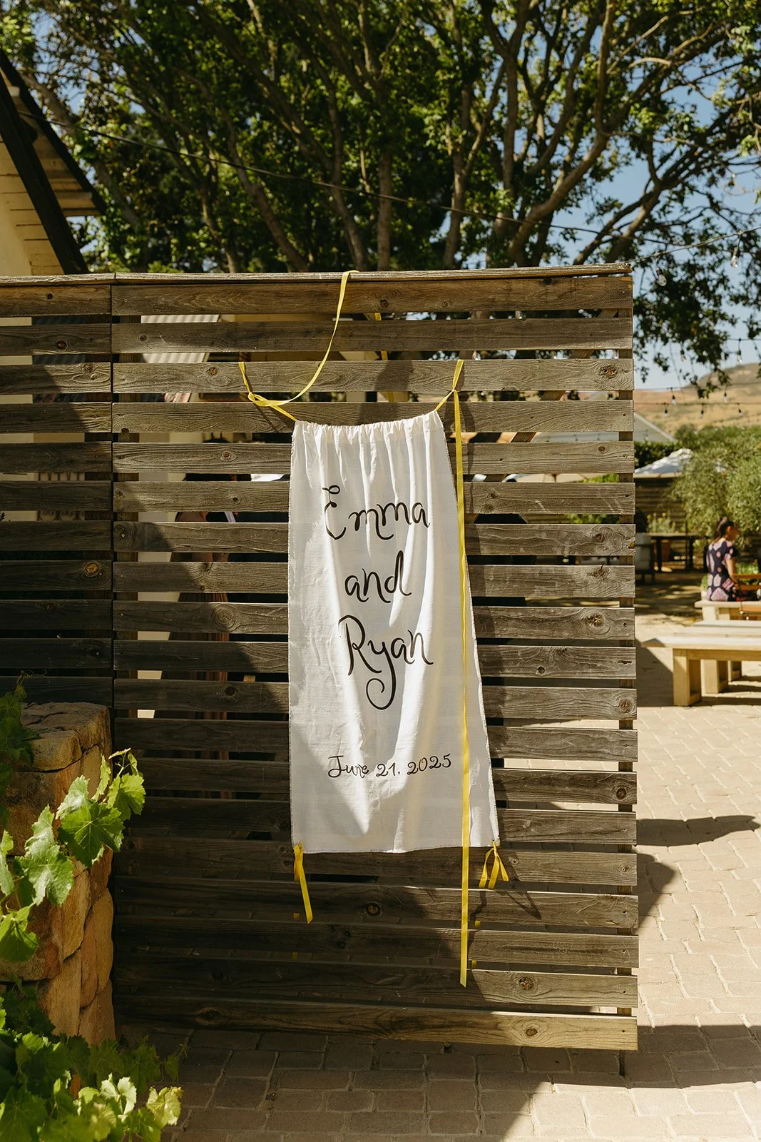A cloth wedding welcome sign for small wedding ideas