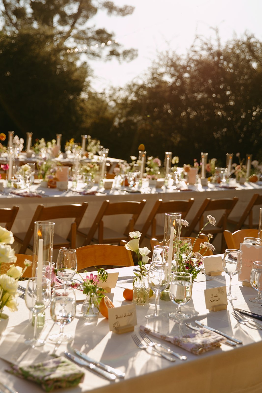 A wedding reception setup at an estate wedding venue