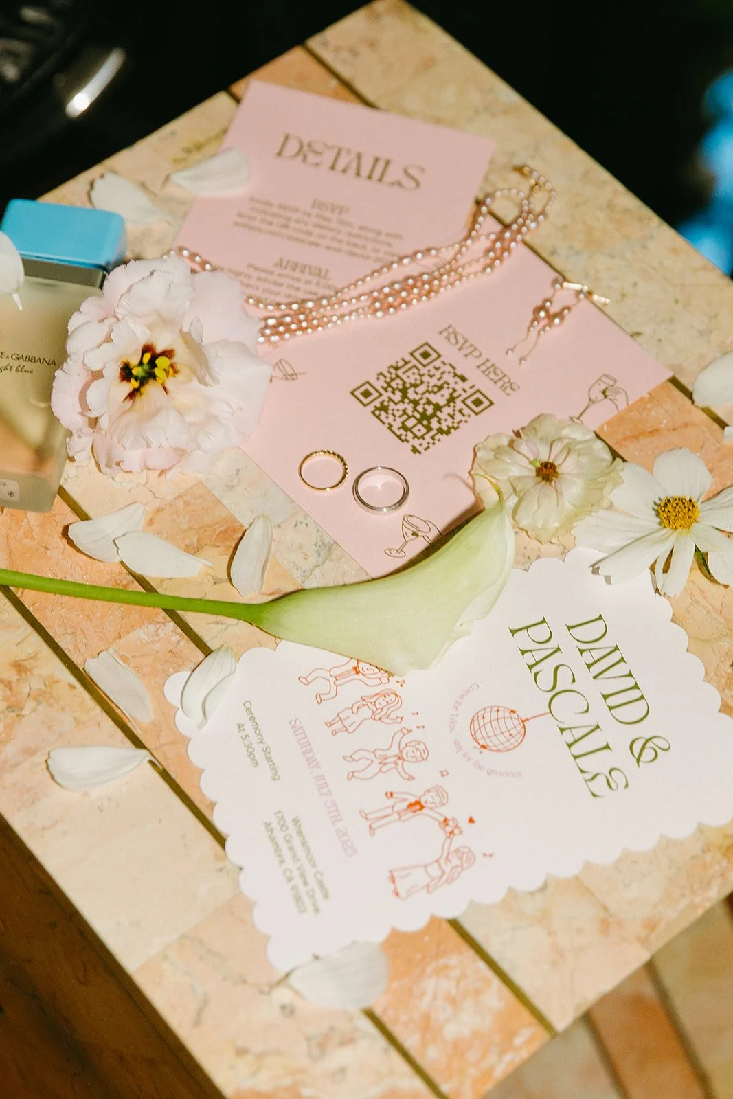 A wedding flat lay from a classy wedding