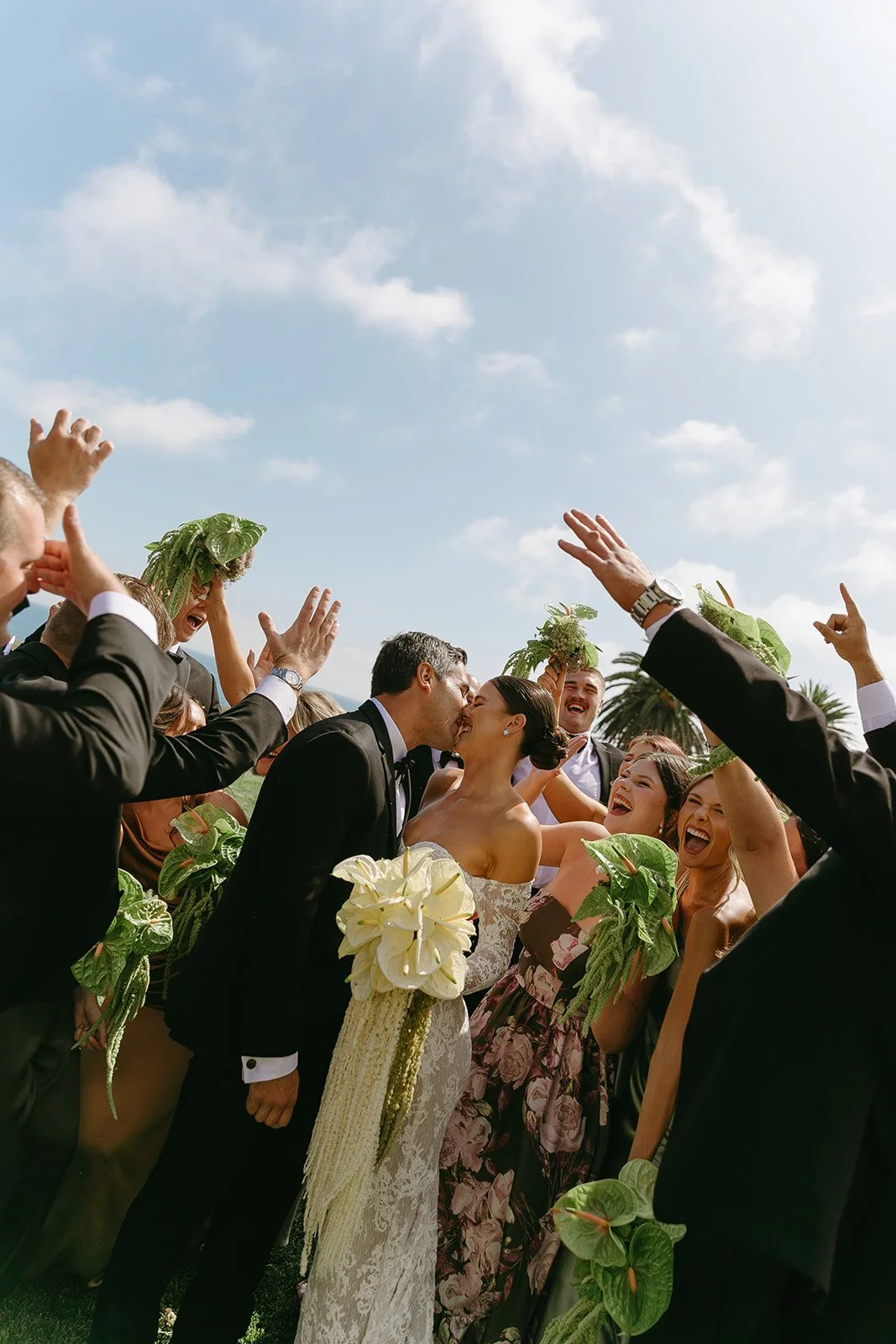 Wedding party photos outside at Terranea REsort