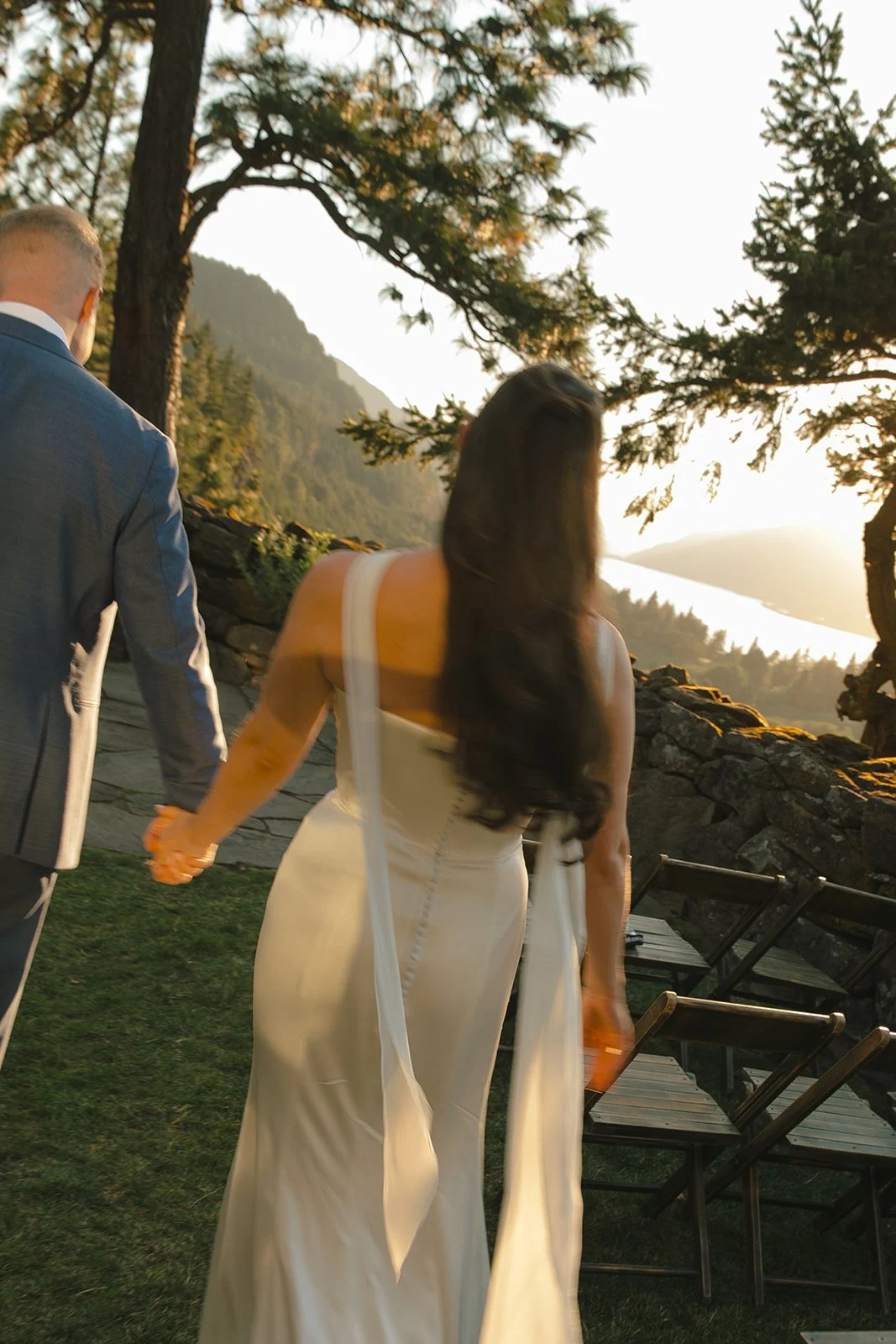 Candid photos of a bride and groom at their wedding venue