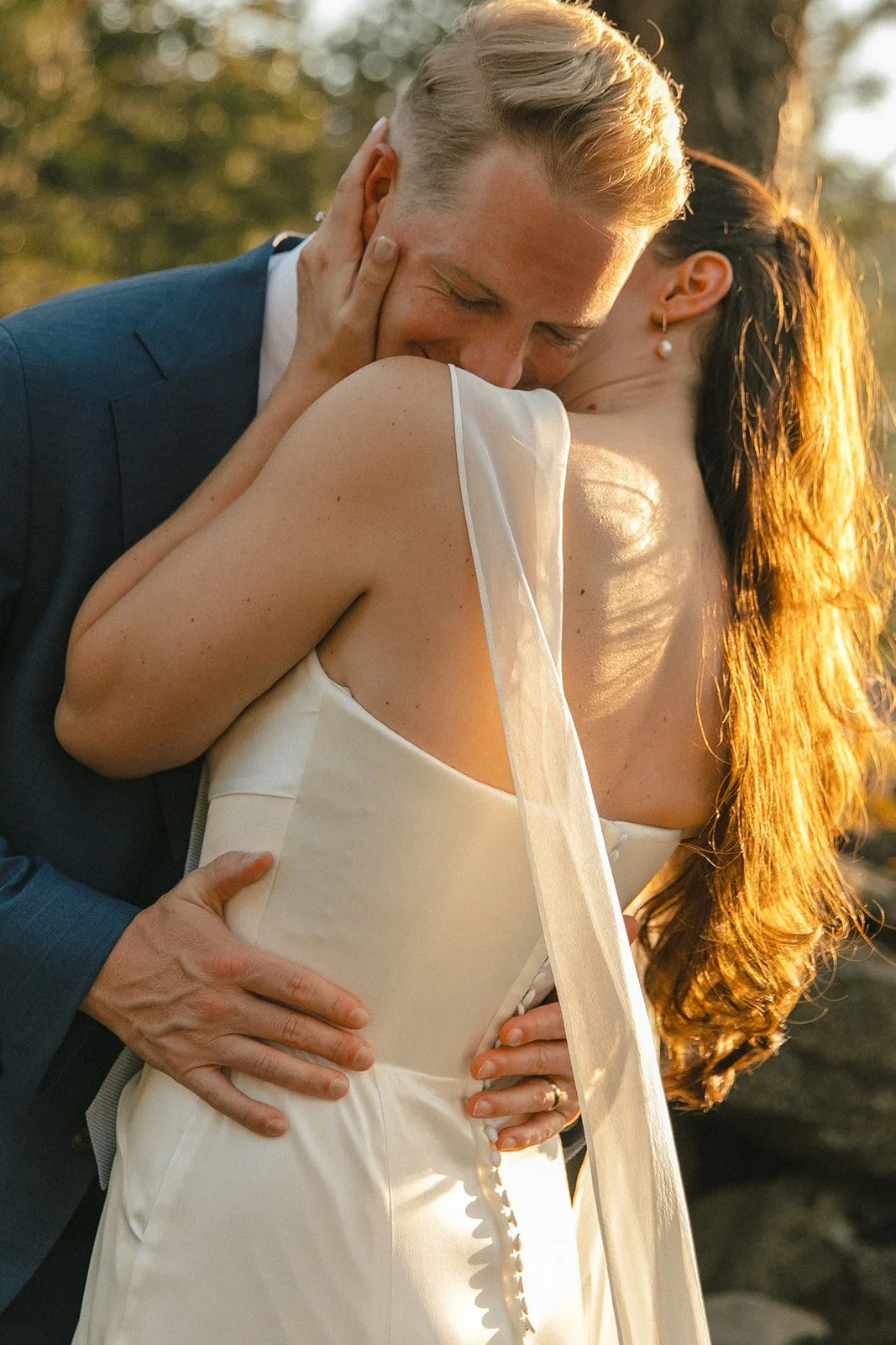 Candid photos of a bride and groom at their wedding venue