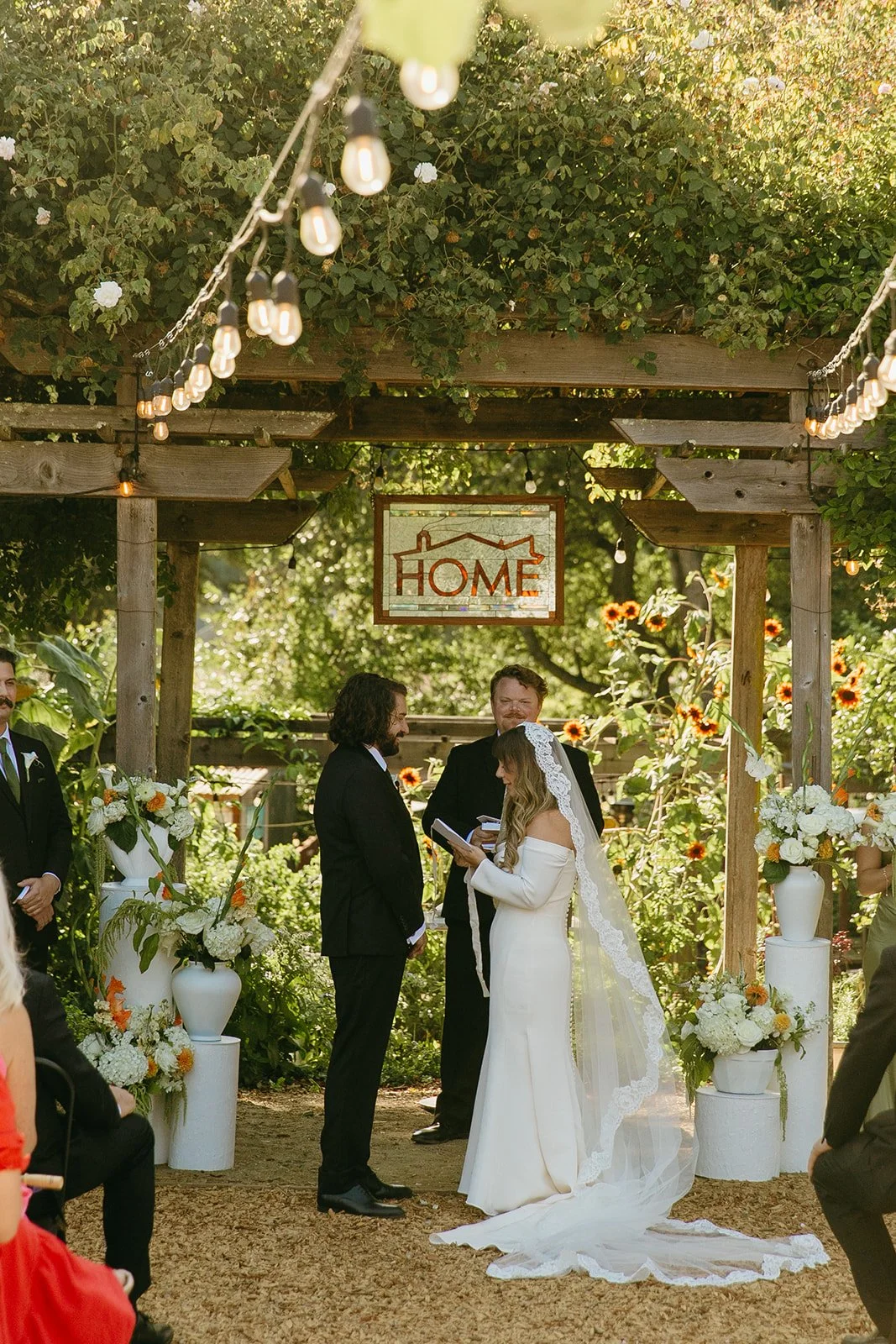 A bride and groom at their restaurant wedding ceremony