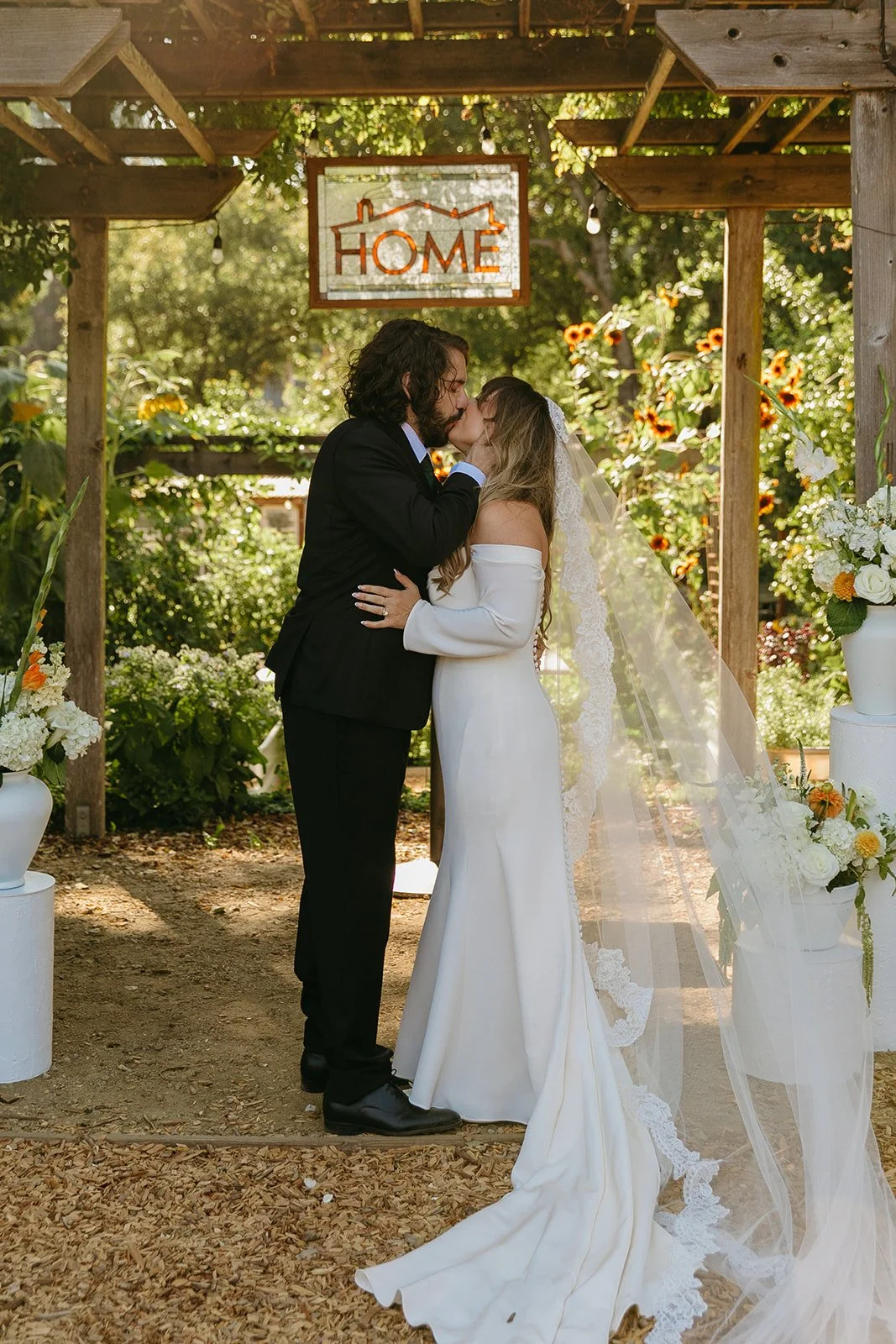 A bride and groom at their restaurant wedding ceremony
