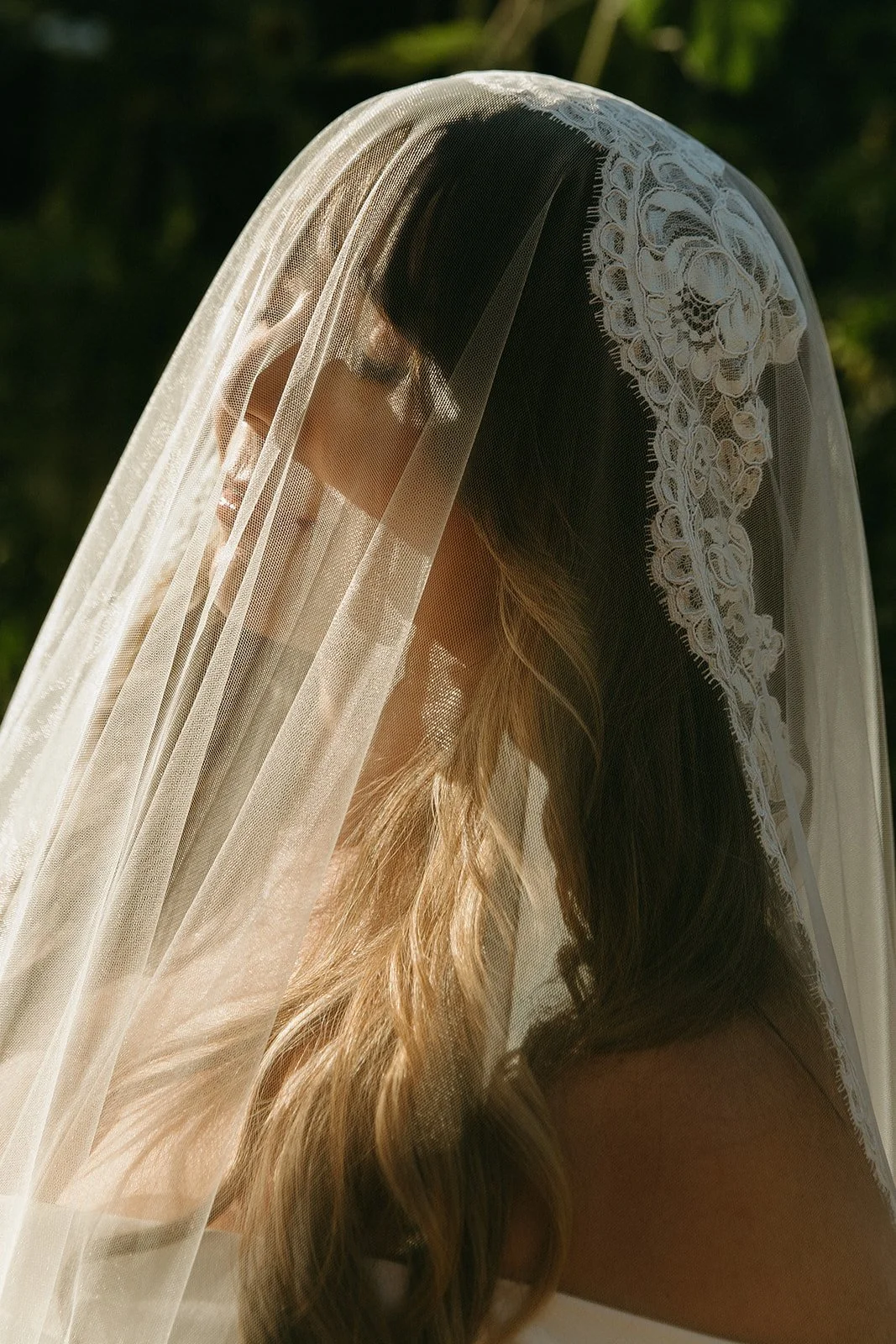 A bride during sunset wedding photos