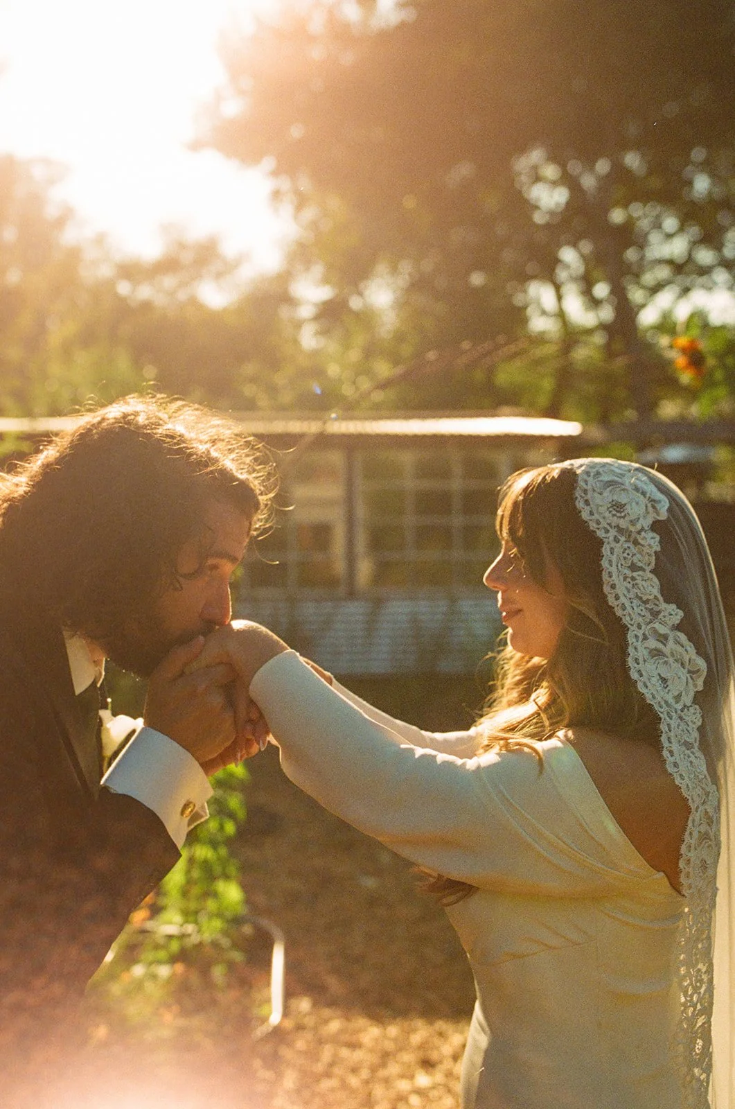 A couple posing for restaurant wedding photos