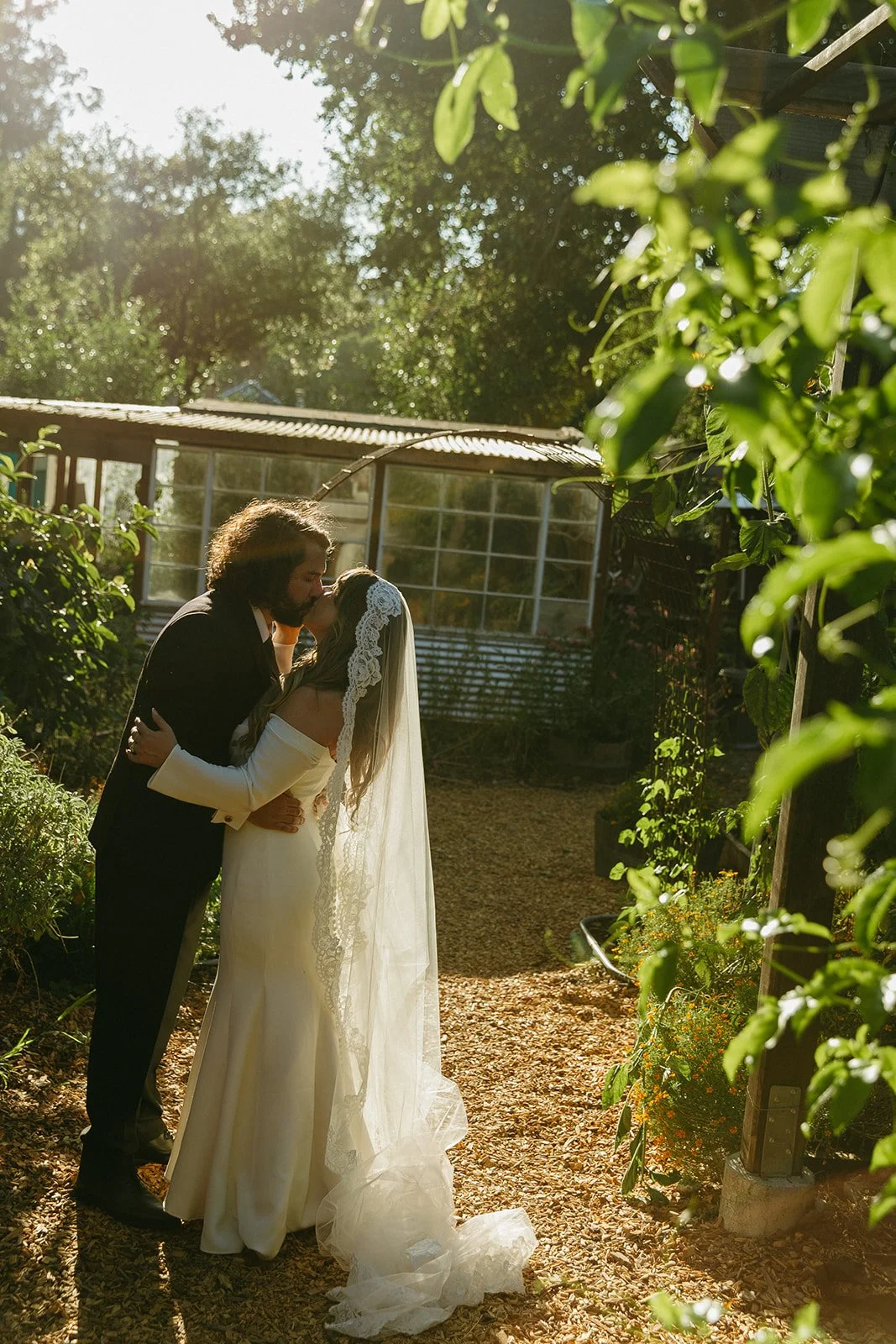 A couple posing for restaurant wedding photos