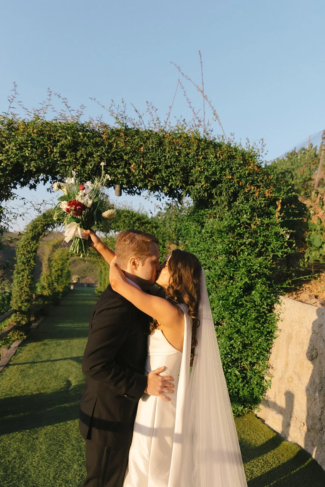 A couple posing for Cielo Farms wedding photos