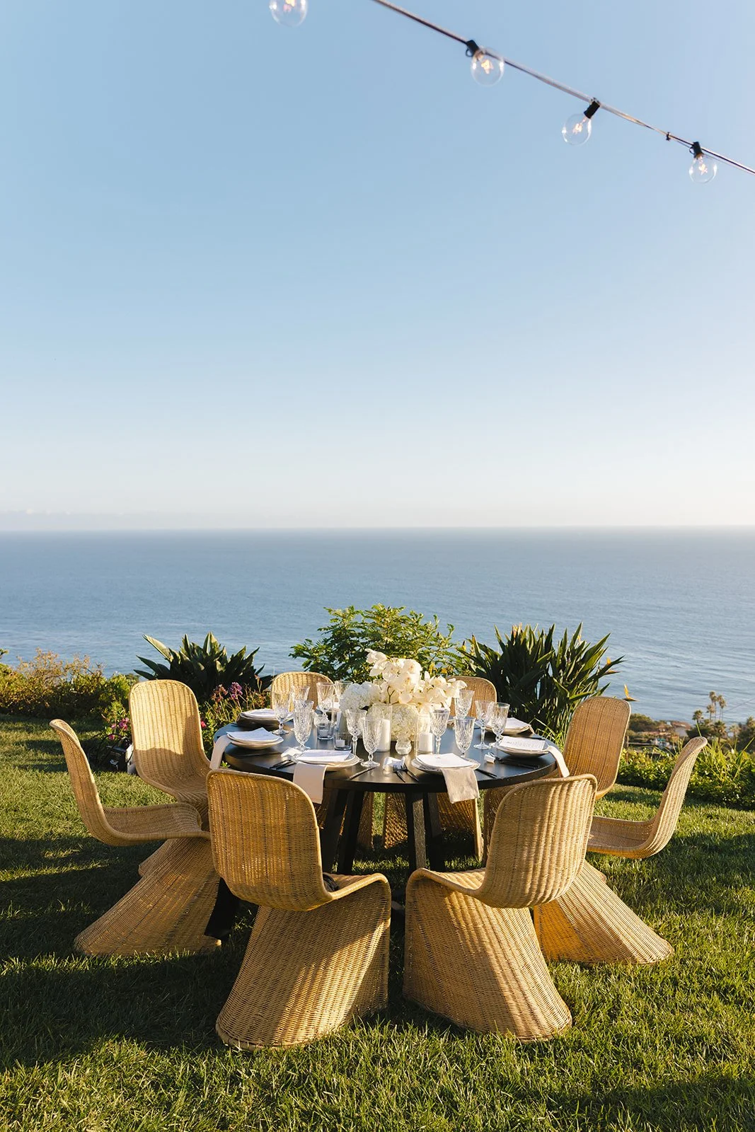 An outdoor wedding reception setup