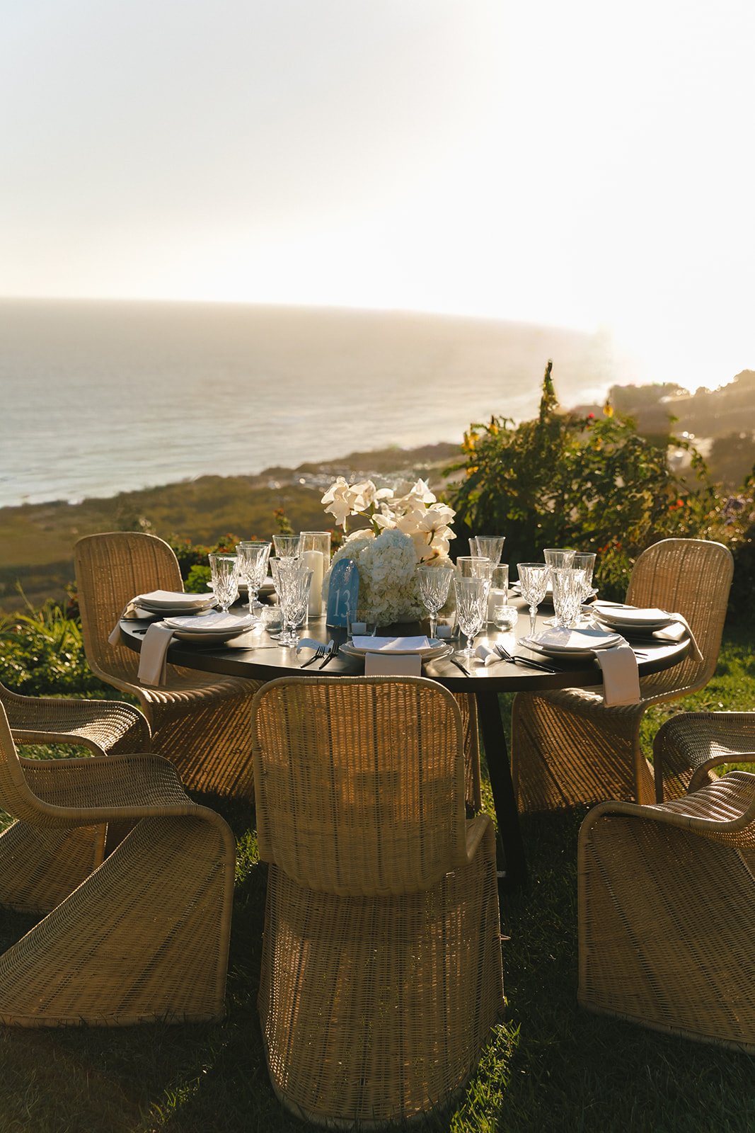 A wedding reception setup at Malibu sea view estate