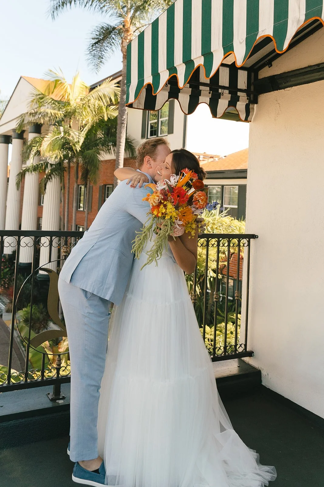A bride and groom's first look