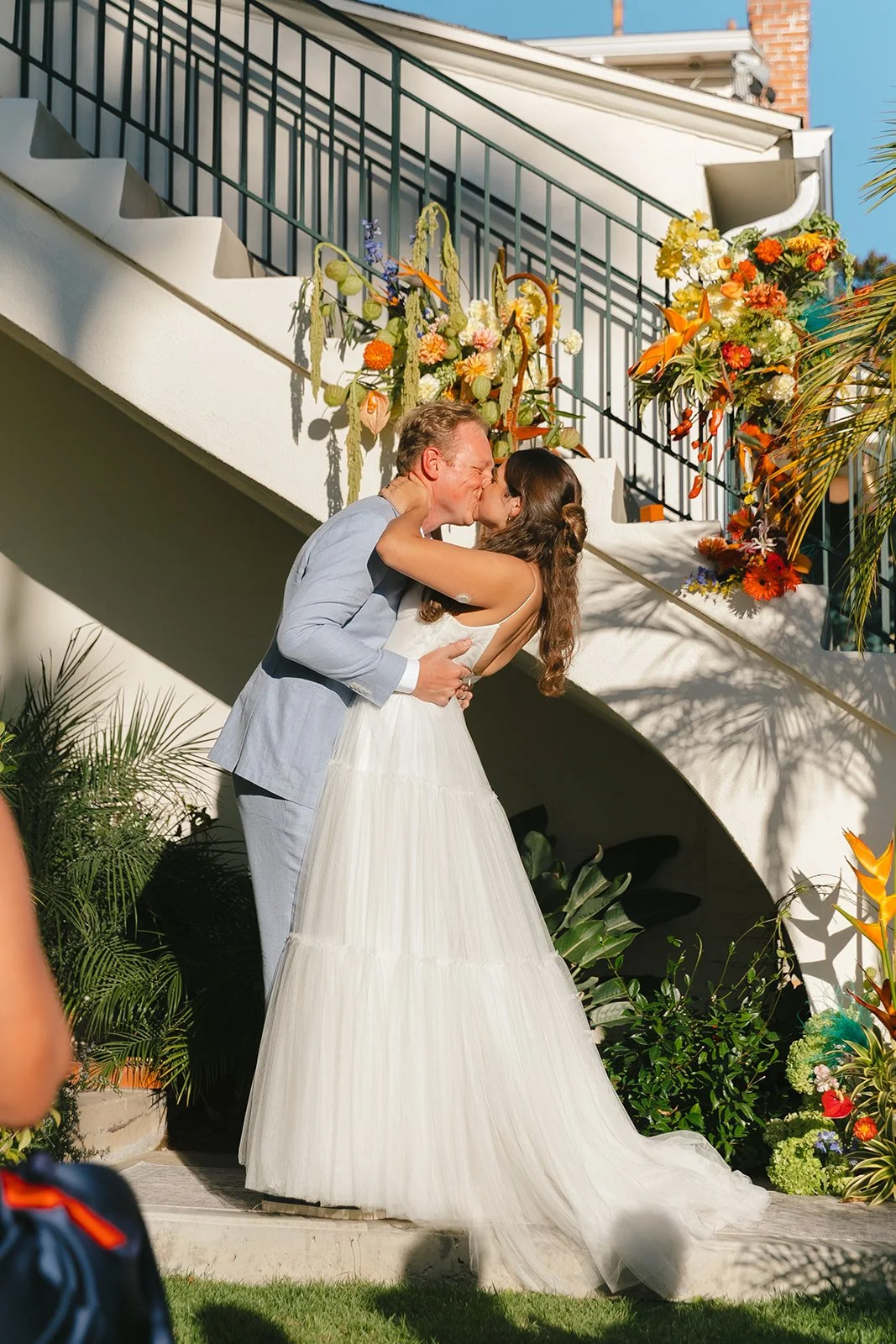 A bride and groom's first kiss