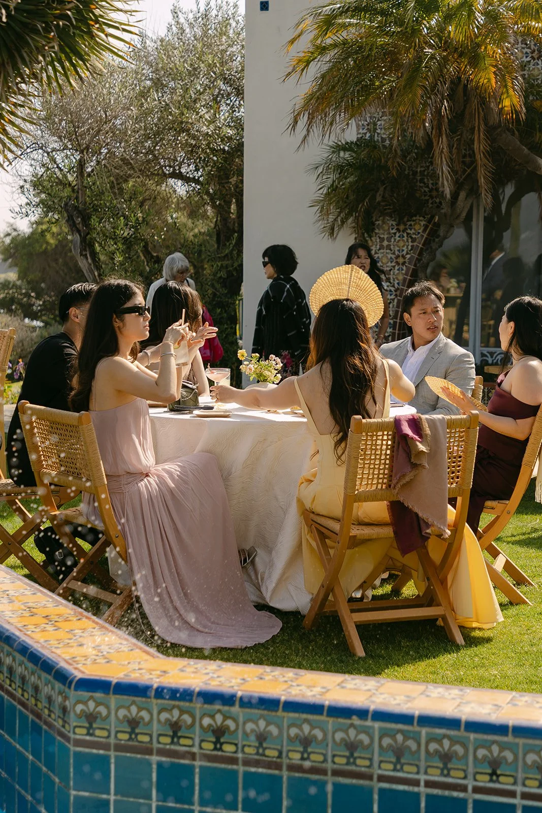 Wedding guests at an Adamson House cocktail hour