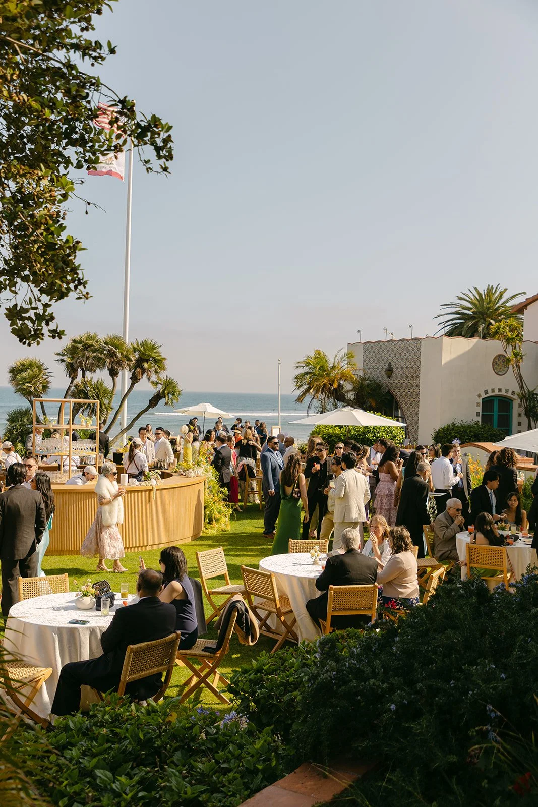 Wedding guests at an Adamson House cocktail hour