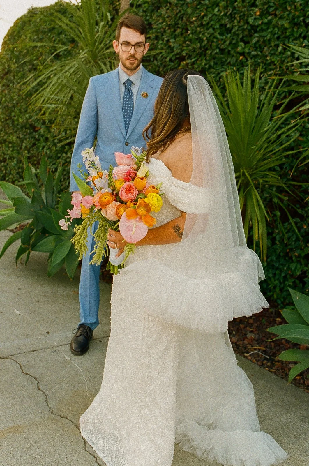 A bride and groom taking wedding photos at Smogshoppe