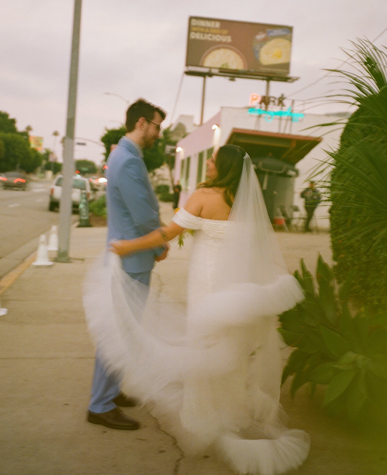 A bride and groom in Los Angeles