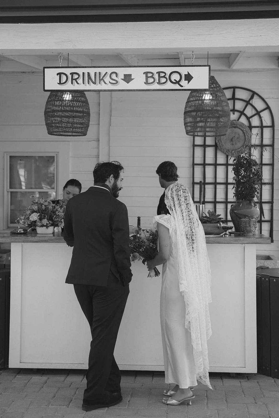 A bride and groom at their dinner wedding reception