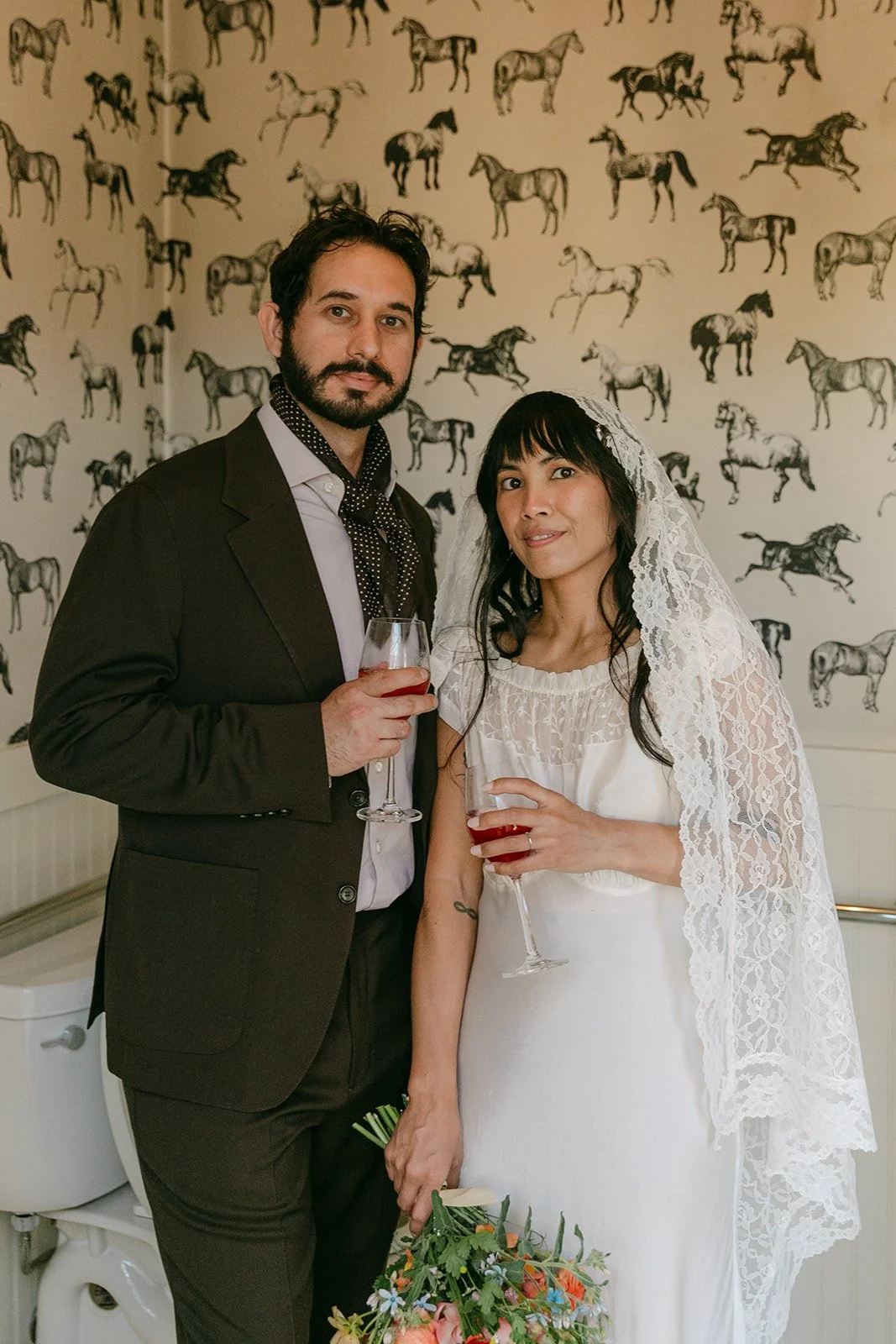 A bride and groom at their dinner wedding reception