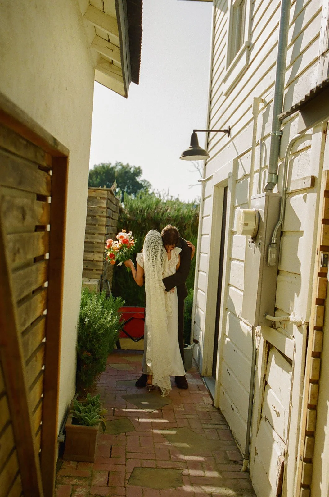 A bride and groom after their wedding ceremony