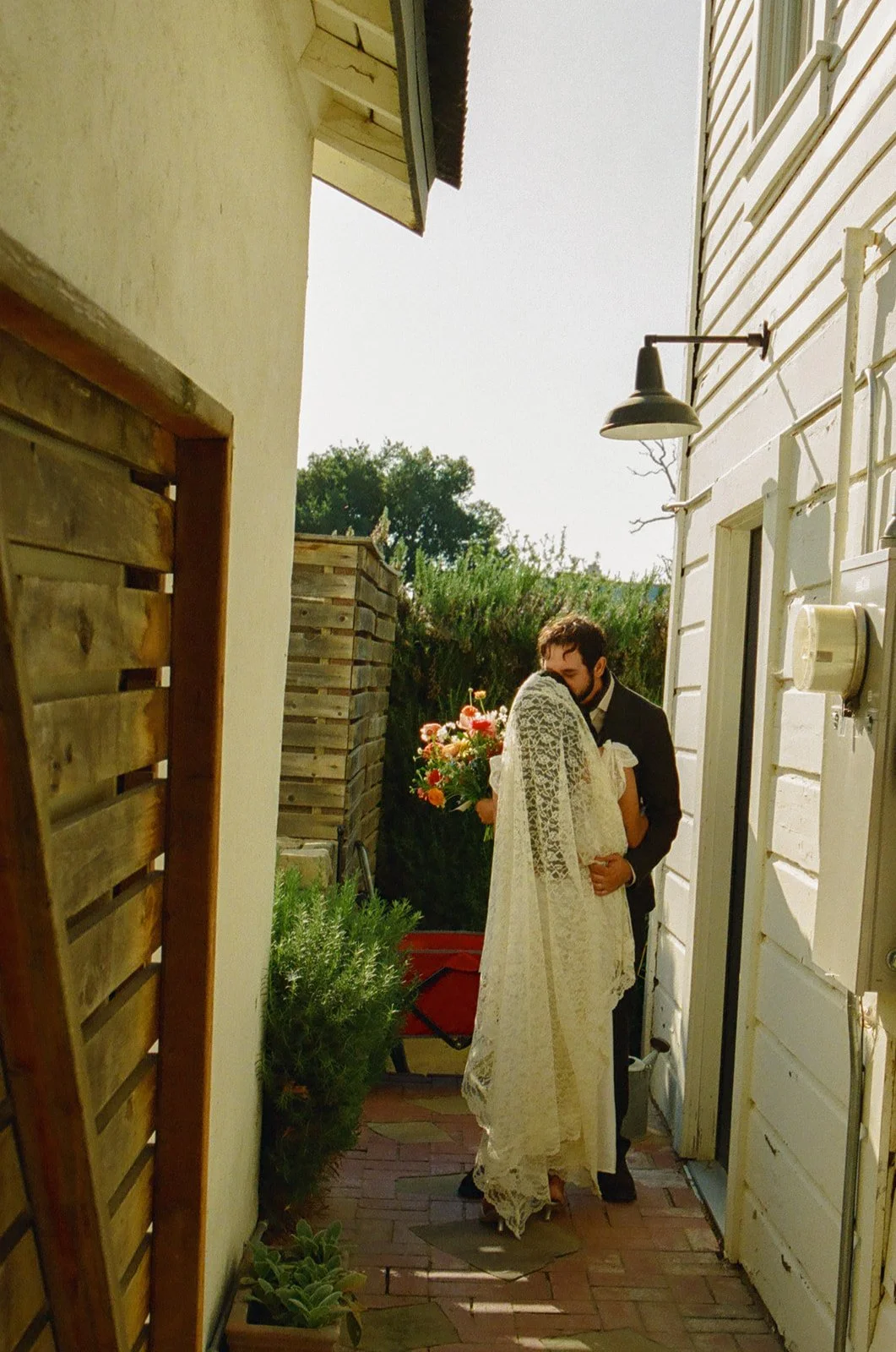 A bride and groom after their wedding ceremony