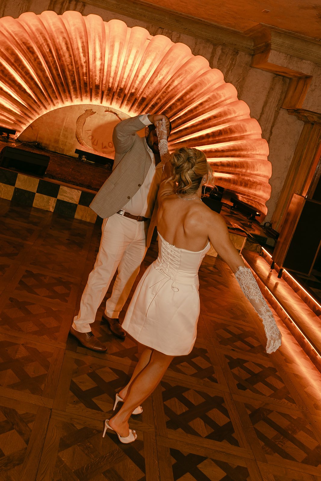 A couple dancing during Lafayette Hotel engagement photos