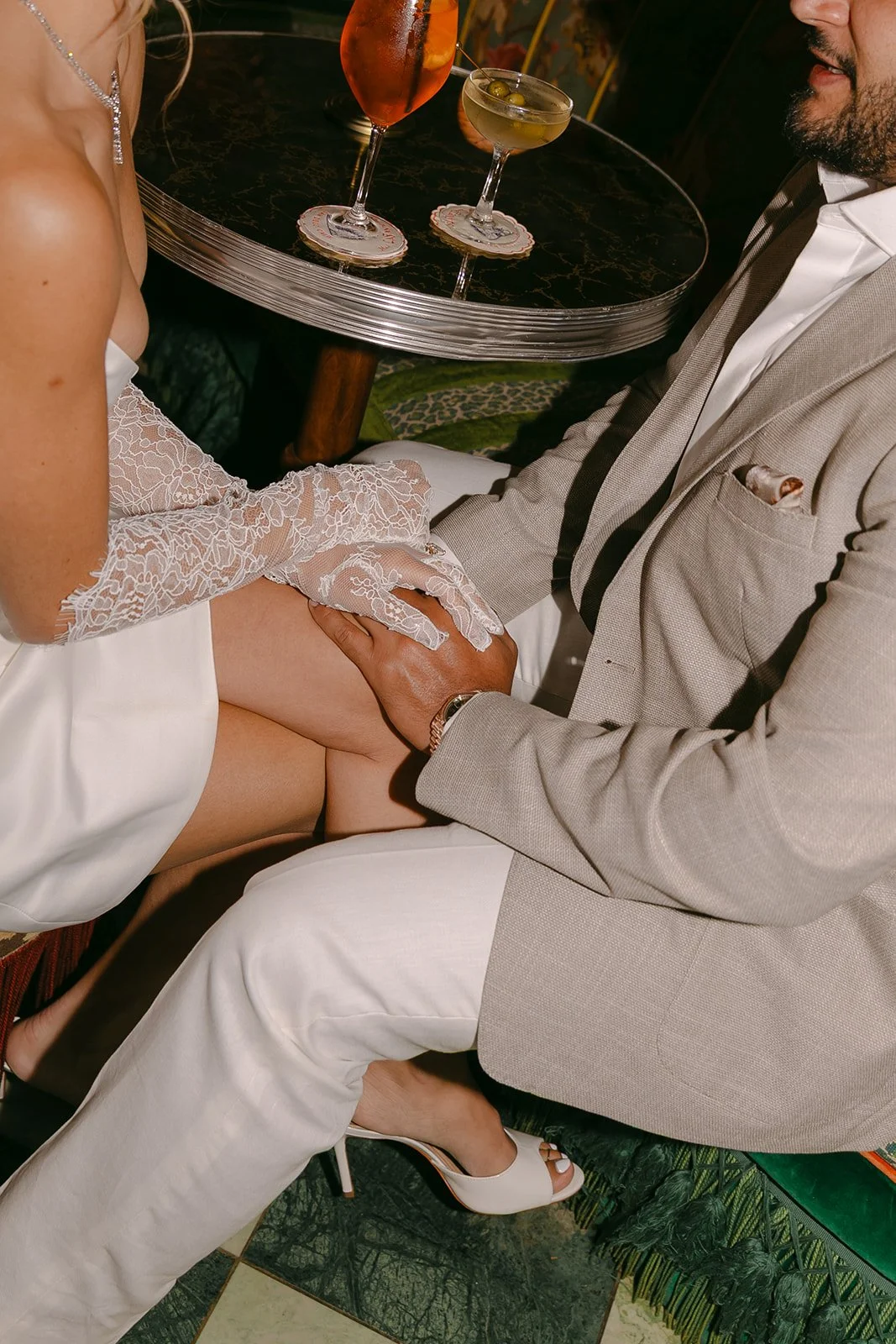 A couple in the lounge at Lafayette Hotel for engagement photos