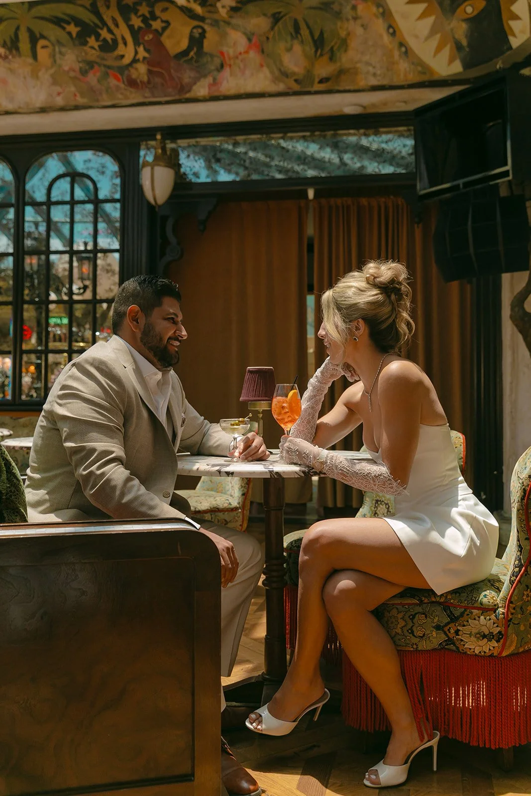 A couple taking Lafayette Hotel engagement photos