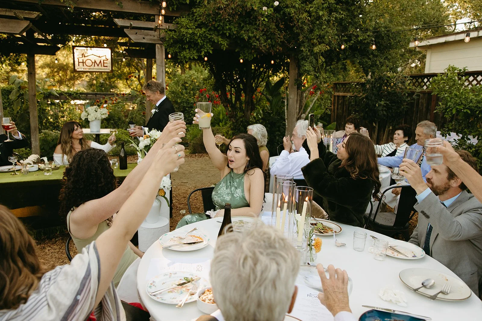 Guests toasting during a restaurant wedding