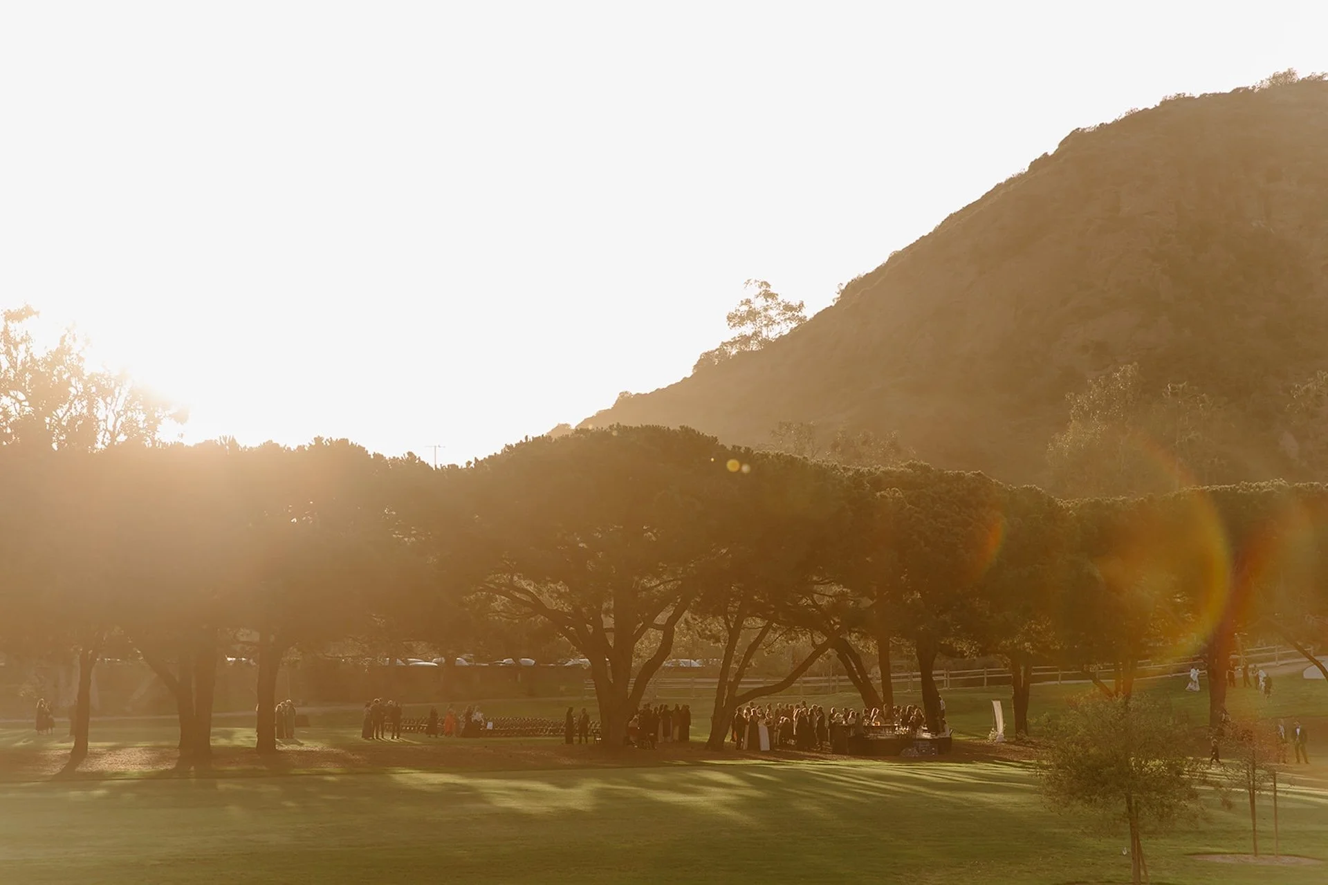 Wide landscape view of canyon mountains and greenery surrounding the wedding venue.