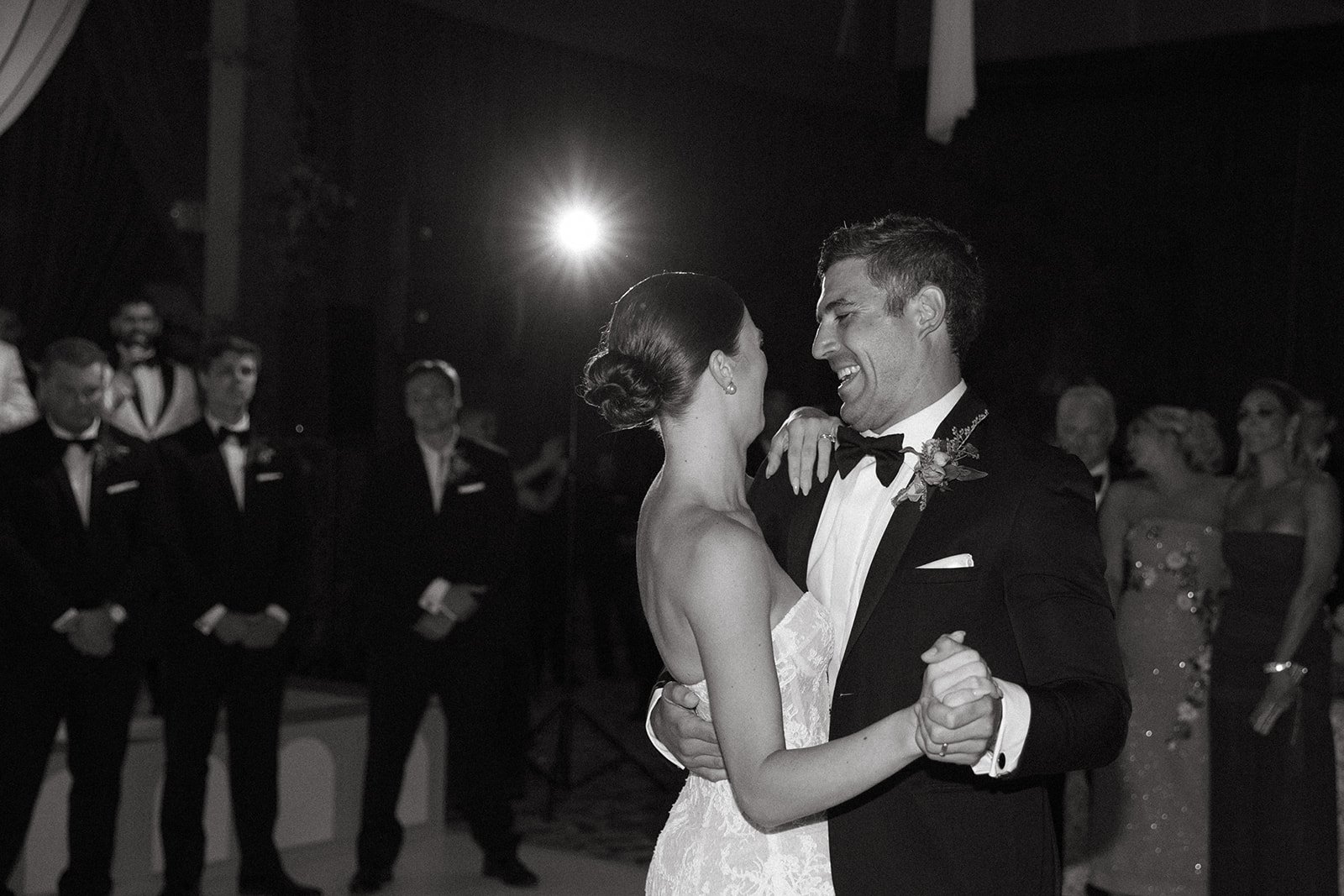A bride and groom during their first dance