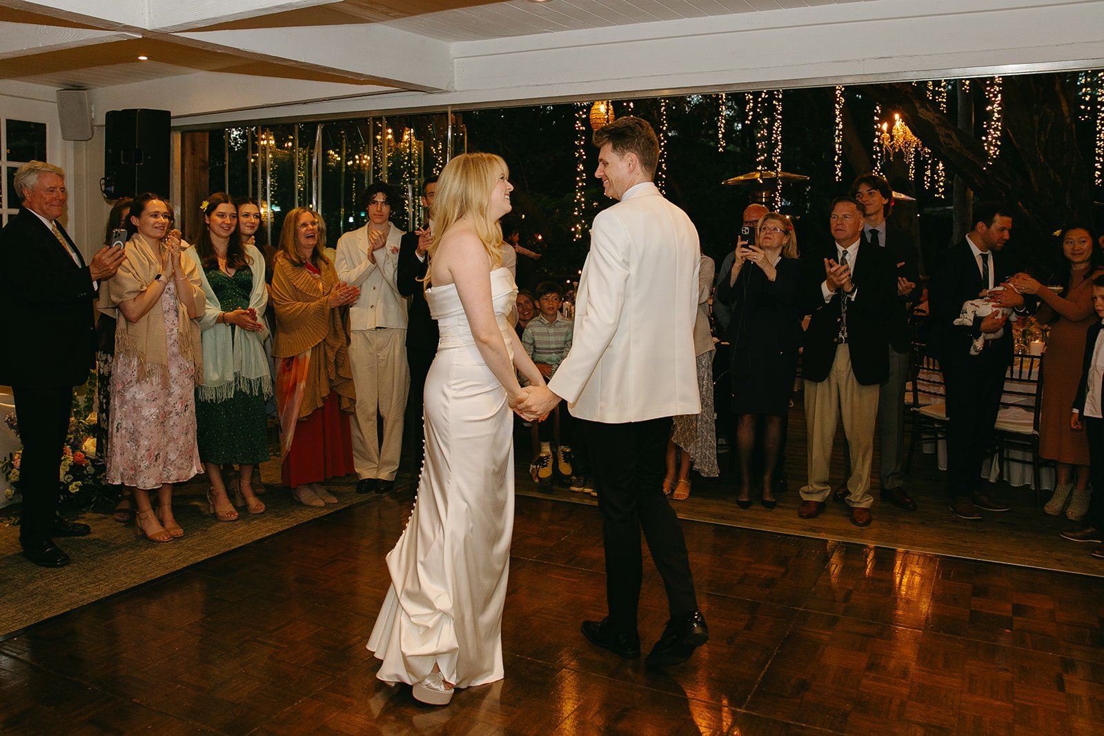A bride and groom during their first dance