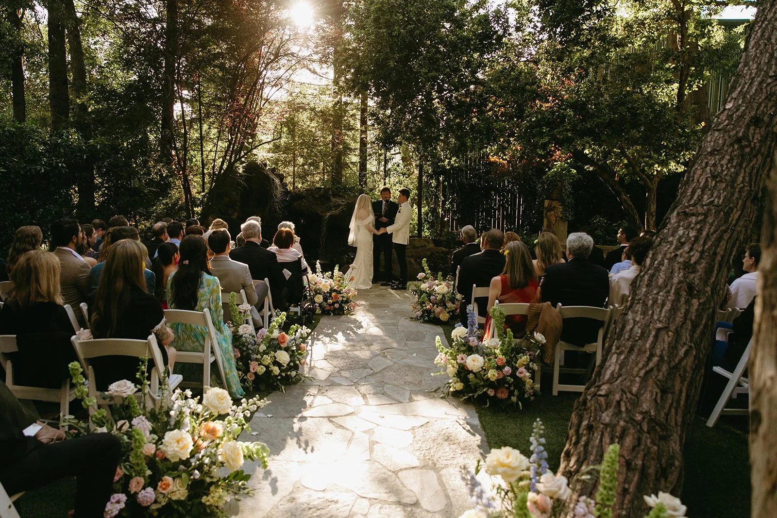 A wedding ceremony taking place at Calamigos Ranch