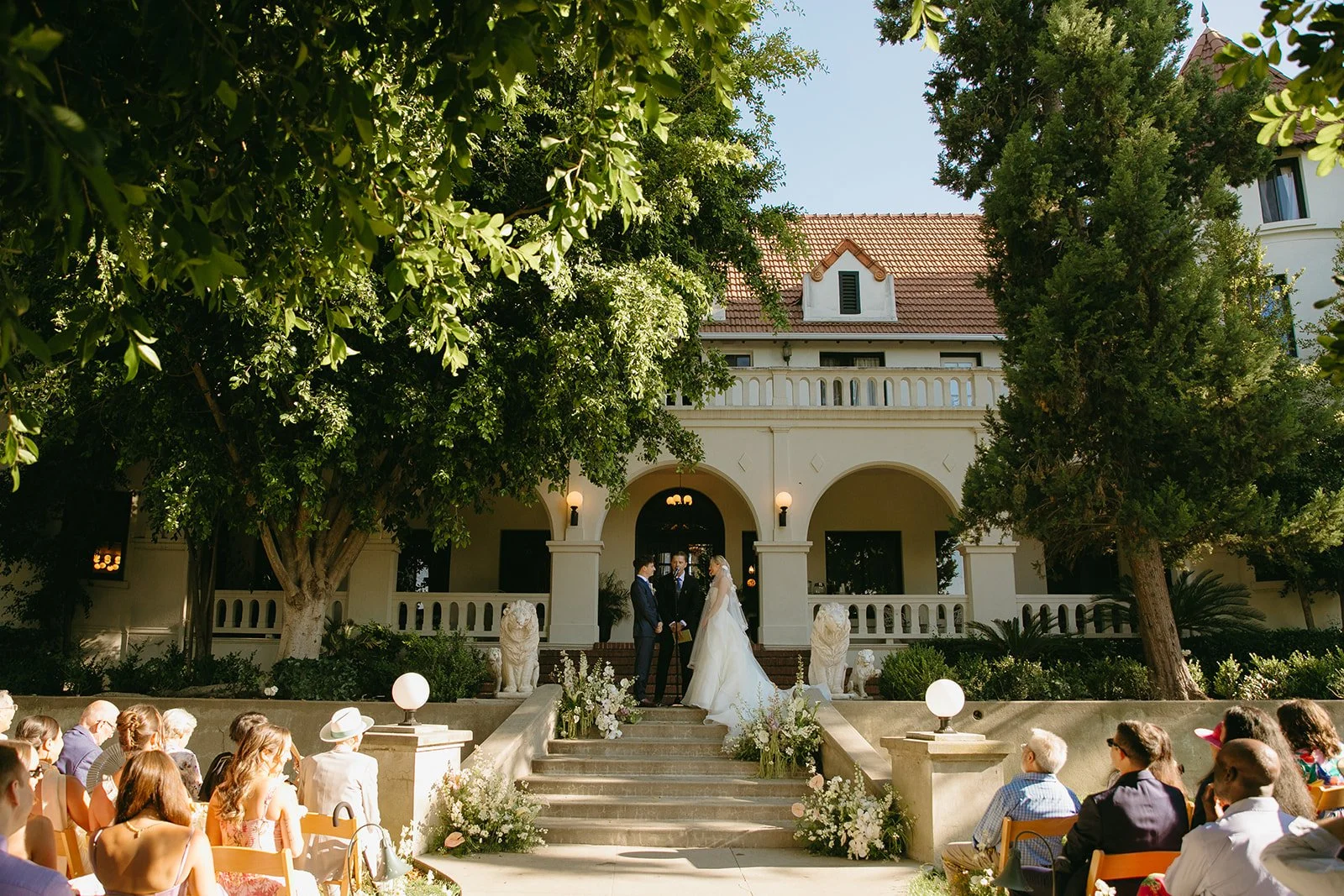 A wedding ceremony at an estate wedding venue