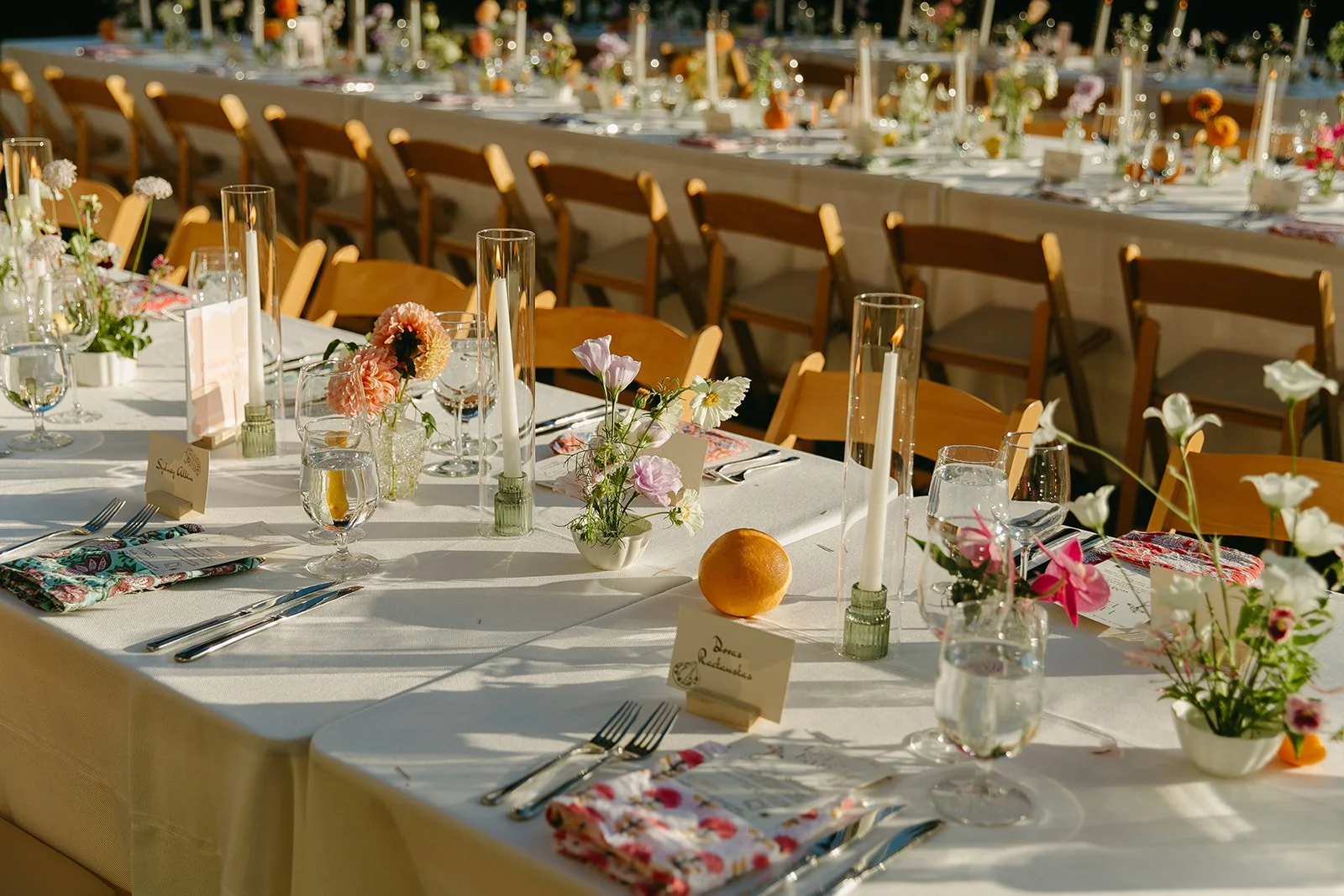 A wedding reception setup at an estate wedding venue