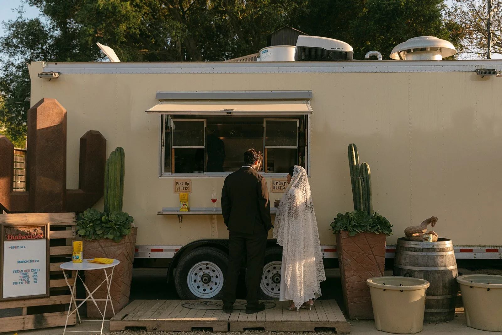 A food truck at a dinner party wedding