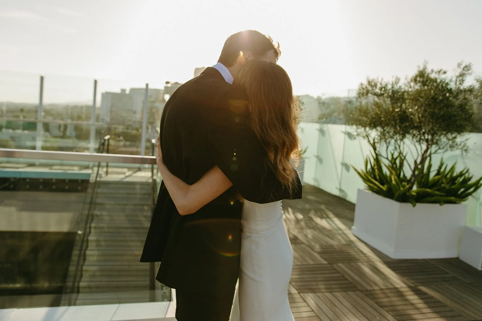 A couple hugging during wedding photos