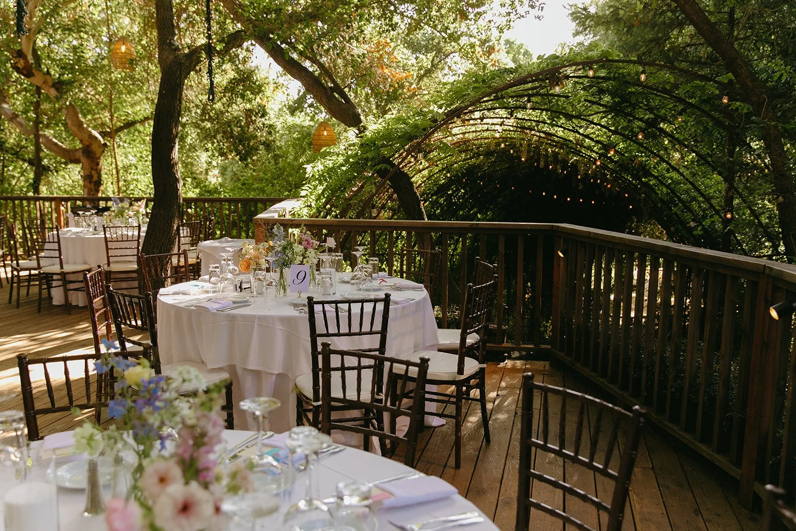 A wedding reception setup at Calamigos Ranch