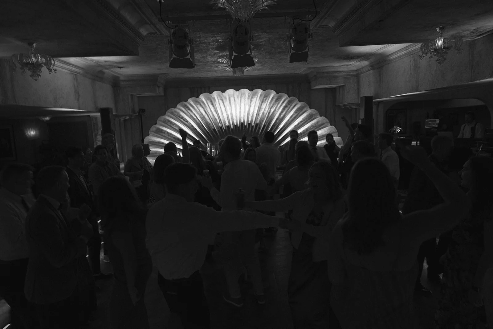 Wedding guests dancing at a LAfayette Hotel wedding reception