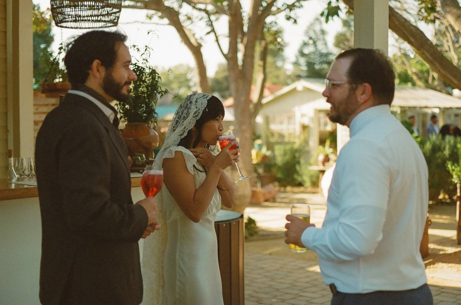 A couple mingling at a cocktail hour