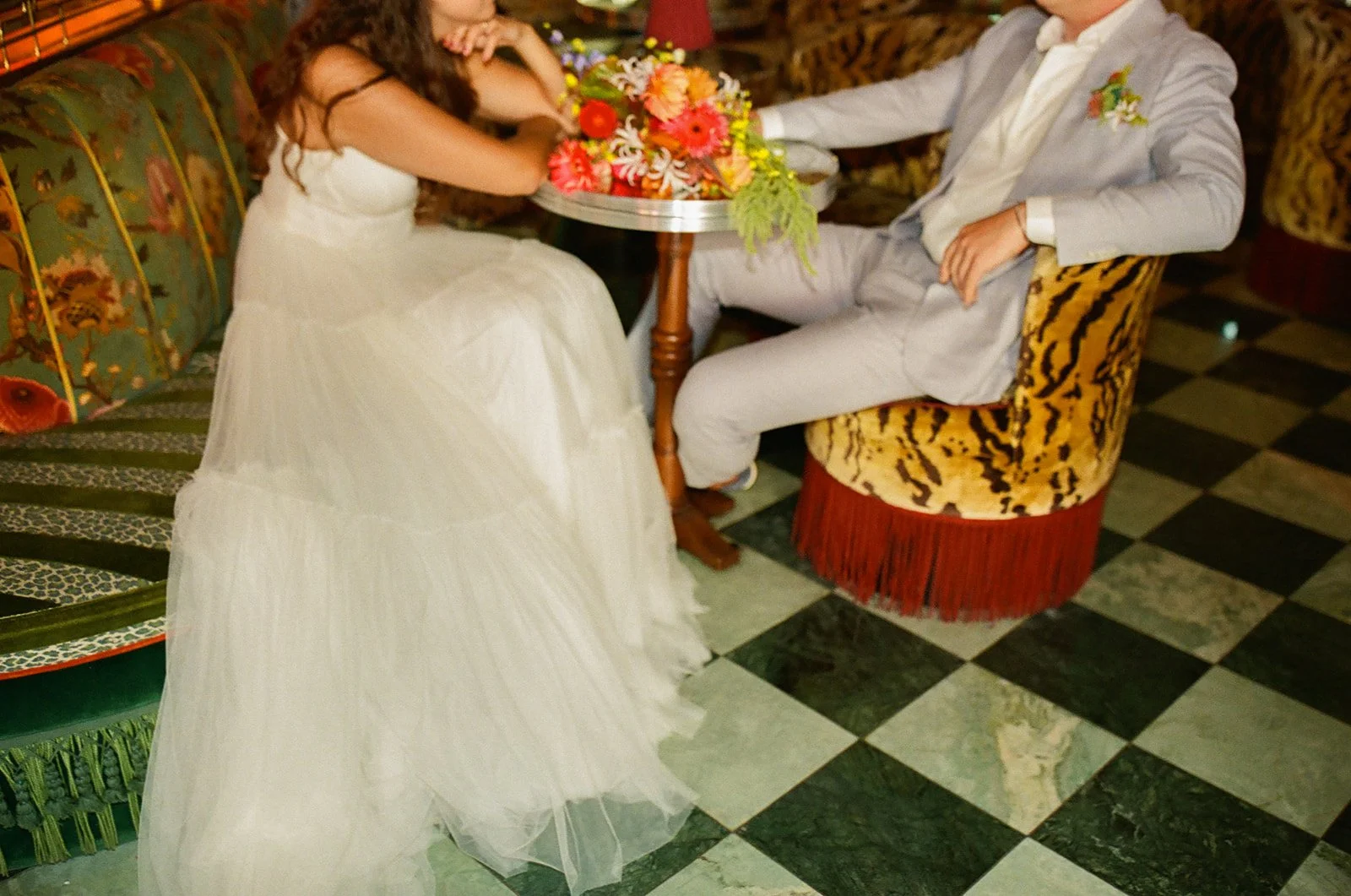 A bride and groom inside the Lafayette Hotel