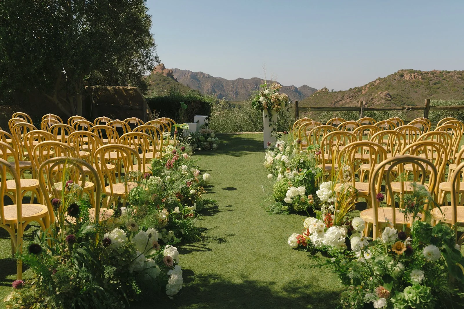 A wedding ceremony setup at Cielo Farms