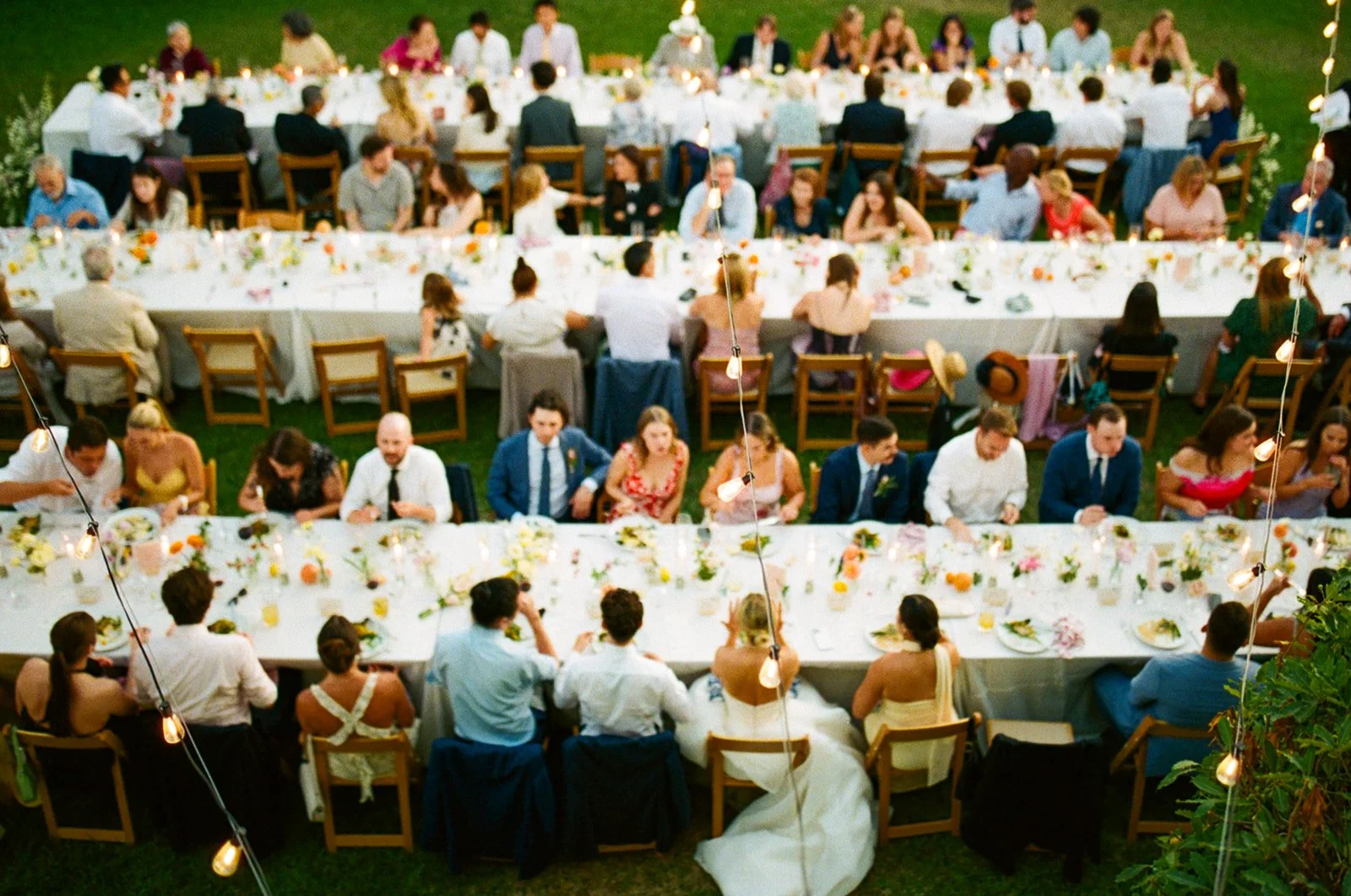 An aerial view of a wedding reception at an estate wedding venue