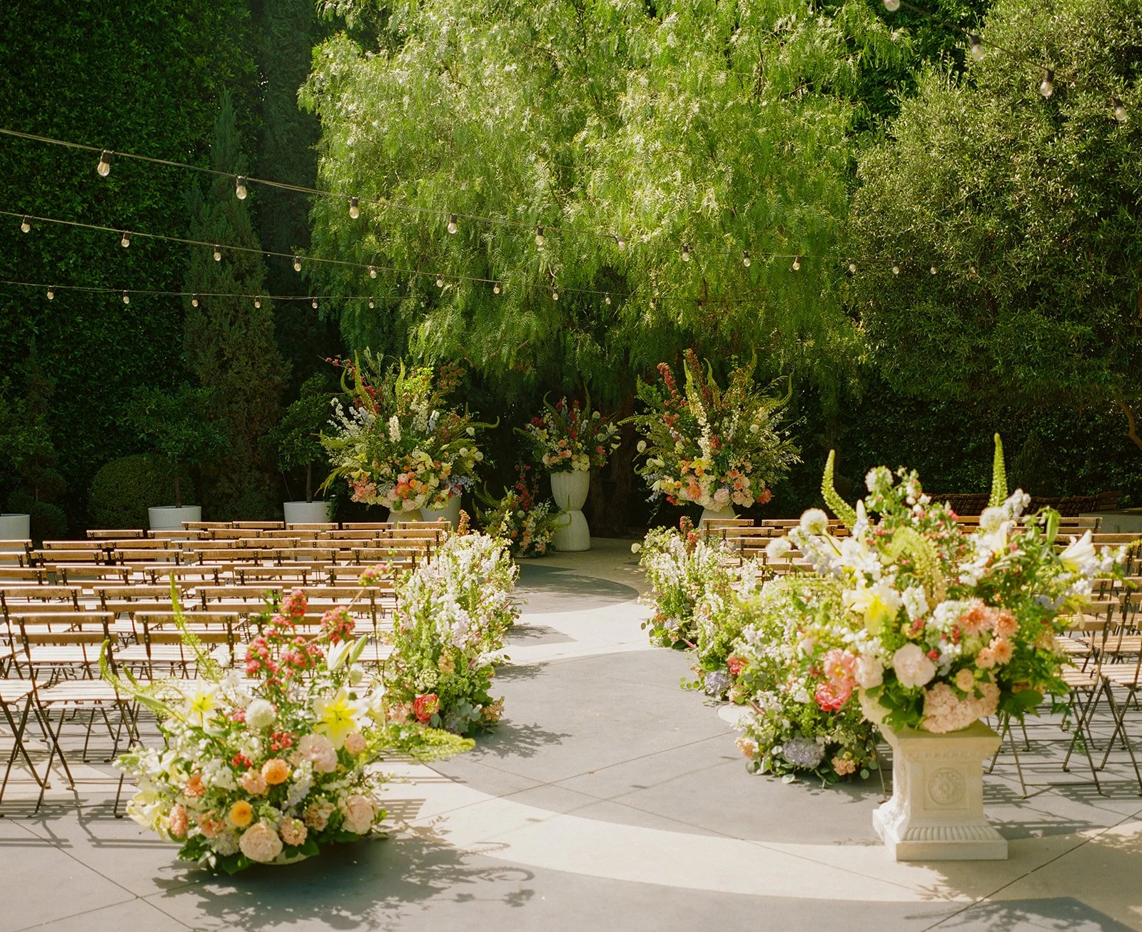 A wedding ceremony setup at the fig house in Los Angeles