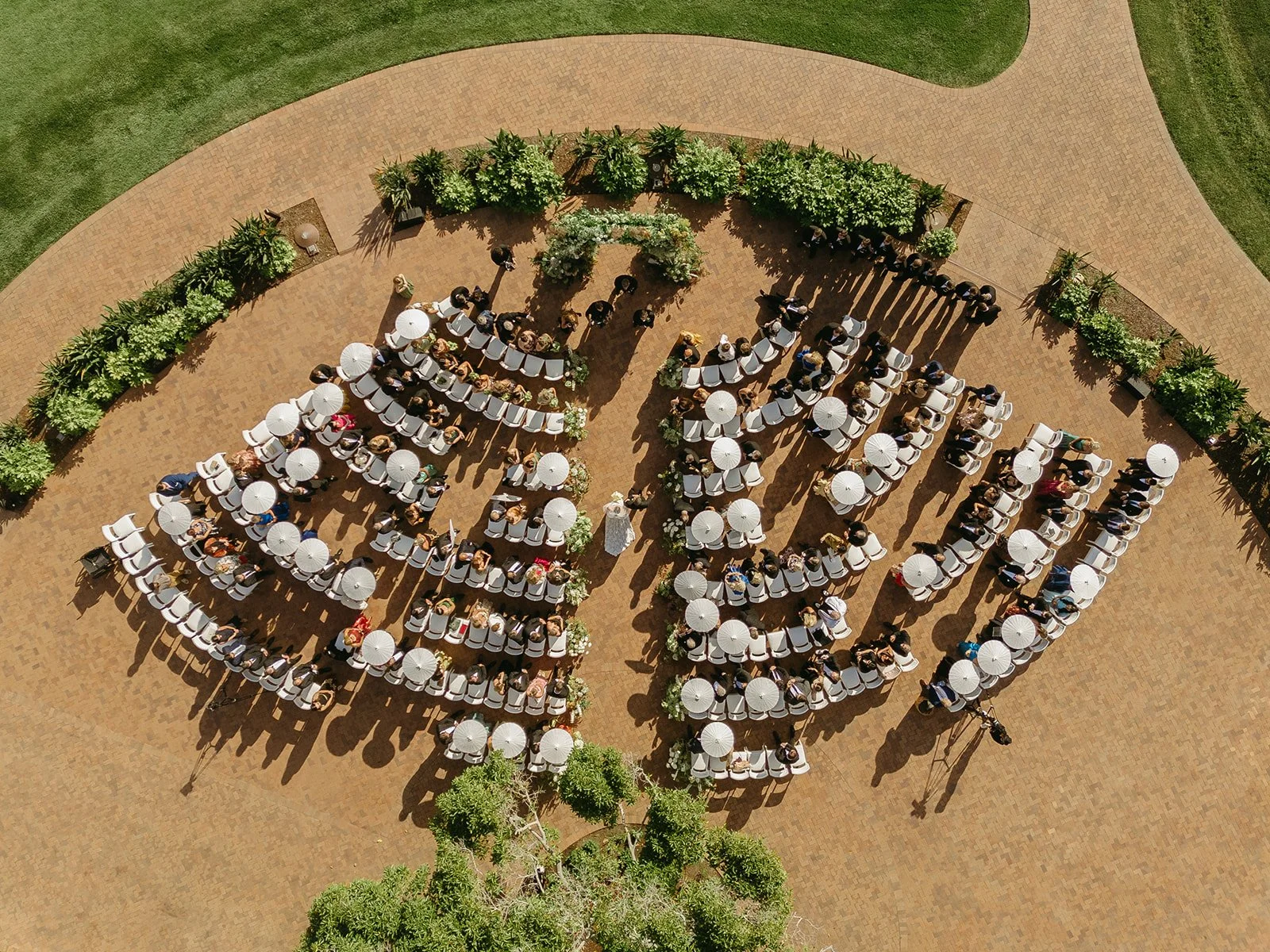 An aerial view of a wedding ceremony at Terranea Resort