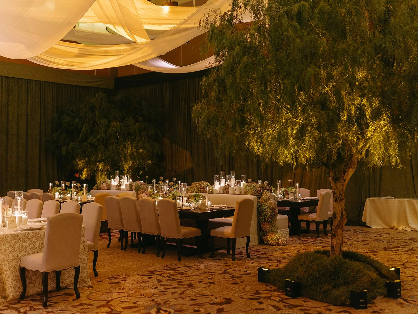 A wedding reception setup in a Ballroom at Terranea
