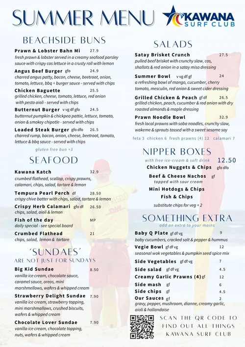 MENU — Kawana Surf Club