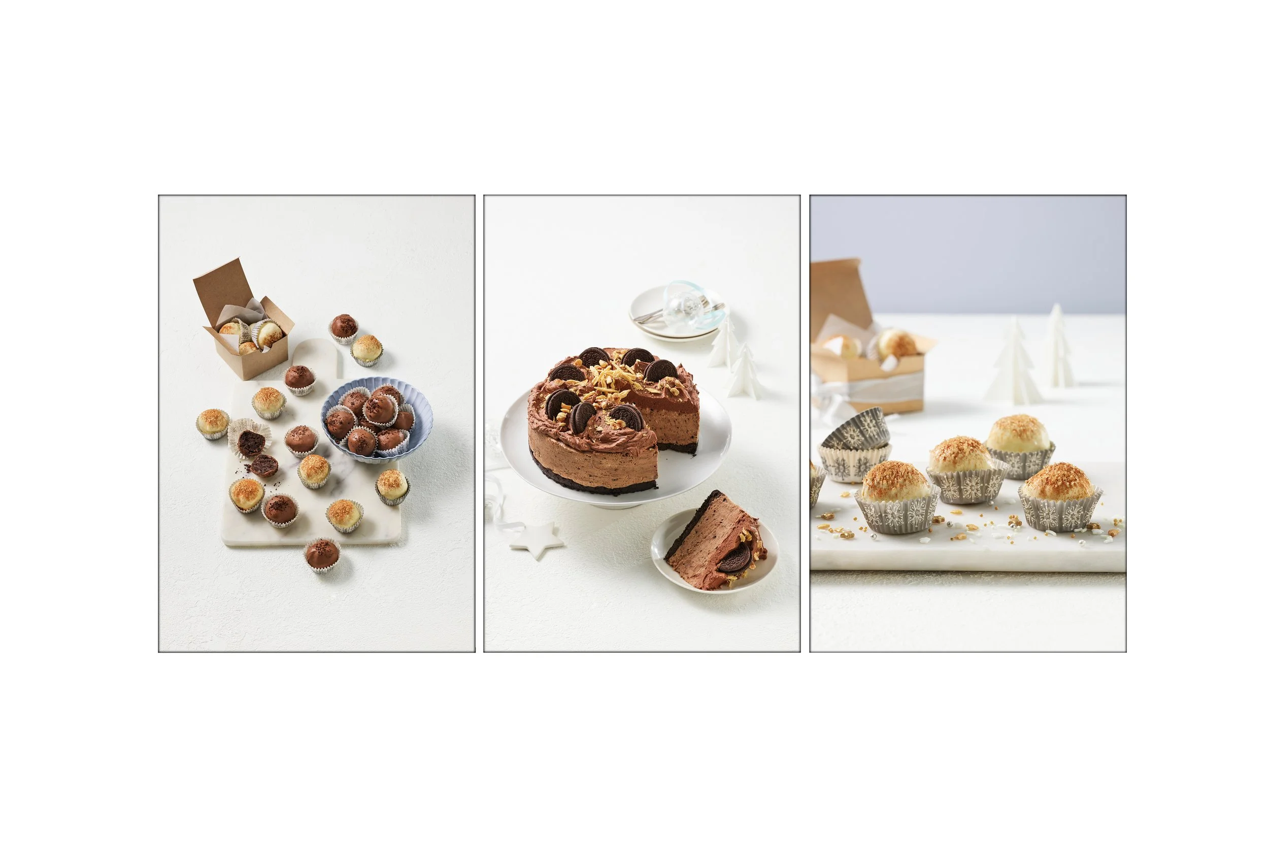 This image is a series of three beautiful chocolate cheesecakes for Cadbury Australia photographed by Steen Vestergaard. SteenV. Food photography, Cake photography, content photography, website photography, advertising photography, commercial photogr