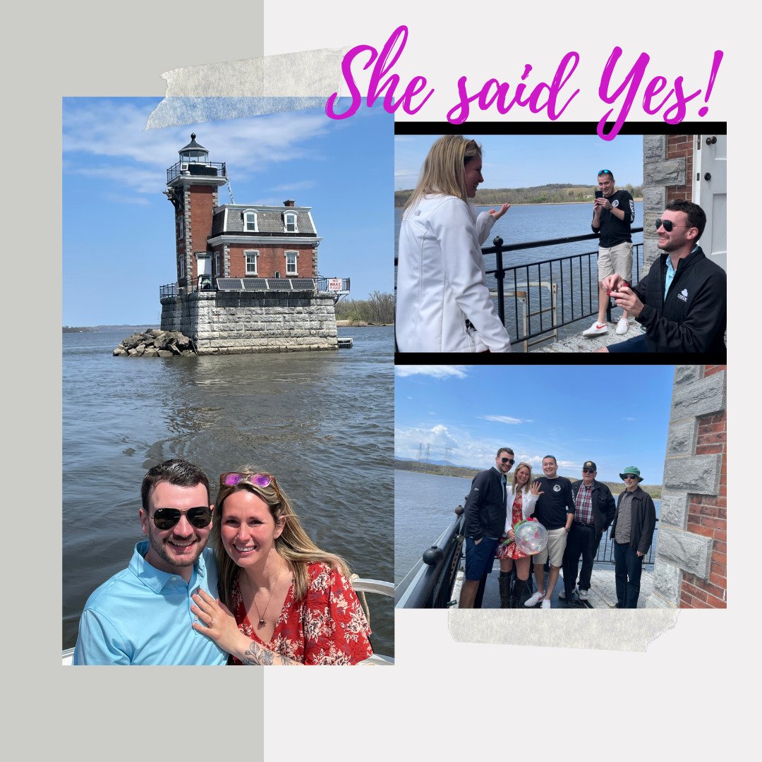 Love filled the air and danced on the waters today at the Hudson-Athens Lighthouse! It was a beautiful and joyous day for us, together with a charming couple. We were fortunate to witness a magical and utterly surprising proposal unfold! It was a swe
