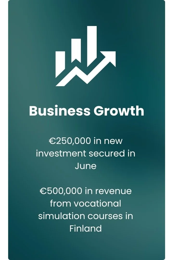 Business growth in educational technology sector with new investment funding and revenue from vocational simulation courses.