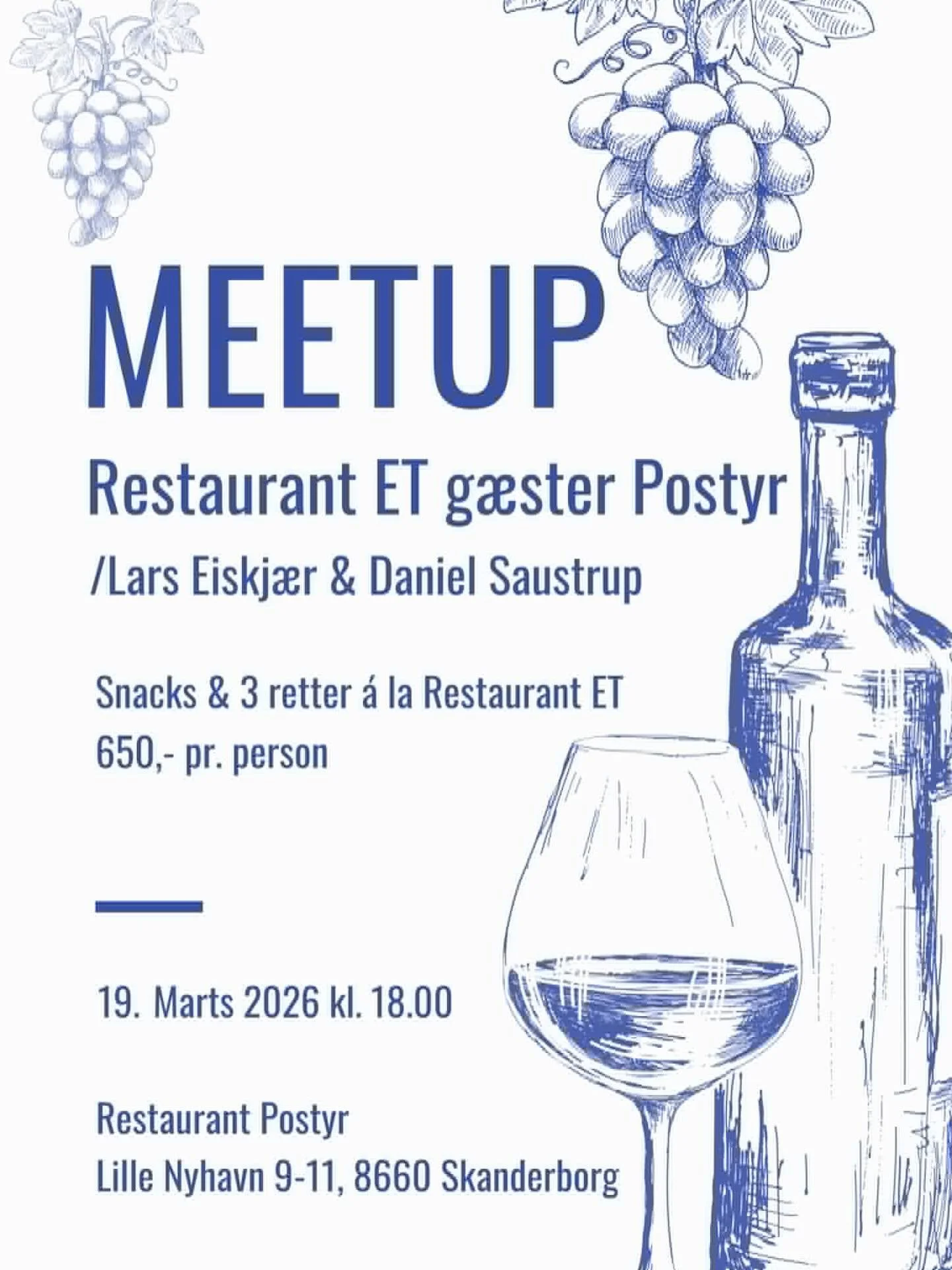 🇫🇷 MEETUP: Restaurant ET g&aelig;ster Postyr 🇩🇰

Vi har den K&AElig;MPE forn&oslash;jelse at byde vores gode venner p&aring; @restaurant_et velkommen p&aring; Postyr den 19. marts 2026 kl. 18.00.

Restaurant ET er kendt for kvalitet, gode franske
